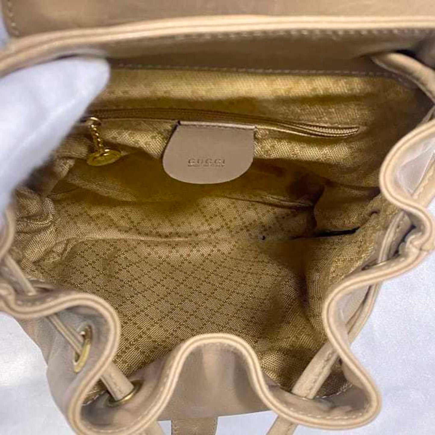 Gucci Backpack f-21841 Beige Bamboo 003 3444 0030 Leather GUCCI Flap Women's
