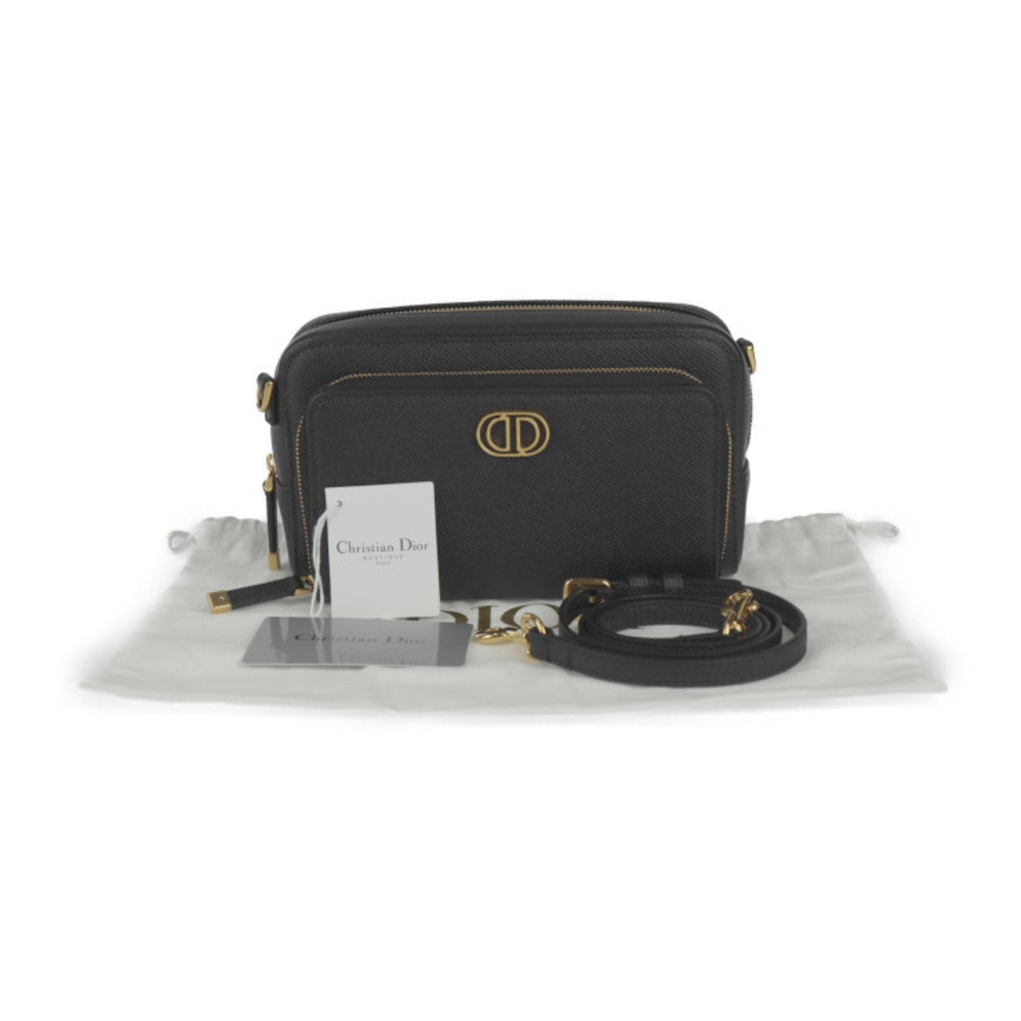 Christian Dior Caro Double Pouch Shoulder Bag S7431UBAE Calfskin Black Second Clutch R2415083010048