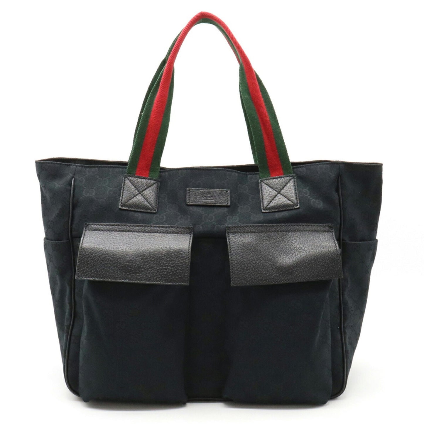 GUCCI GG Canvas Sherry Line Tote Bag Shoulder Leather Black Green Red 161836
