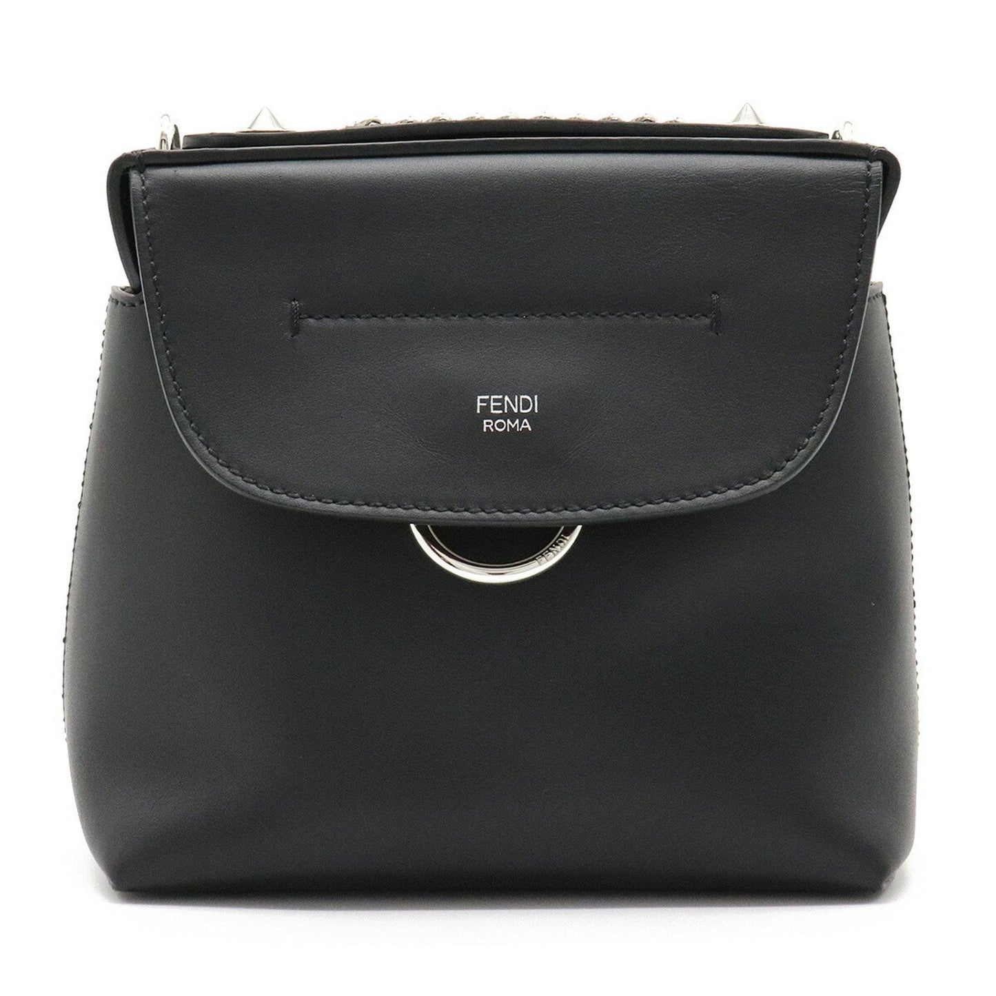 Fendi Back to School Backpack Rucksack Chain Shoulder Bag Leather Black 8BZ041