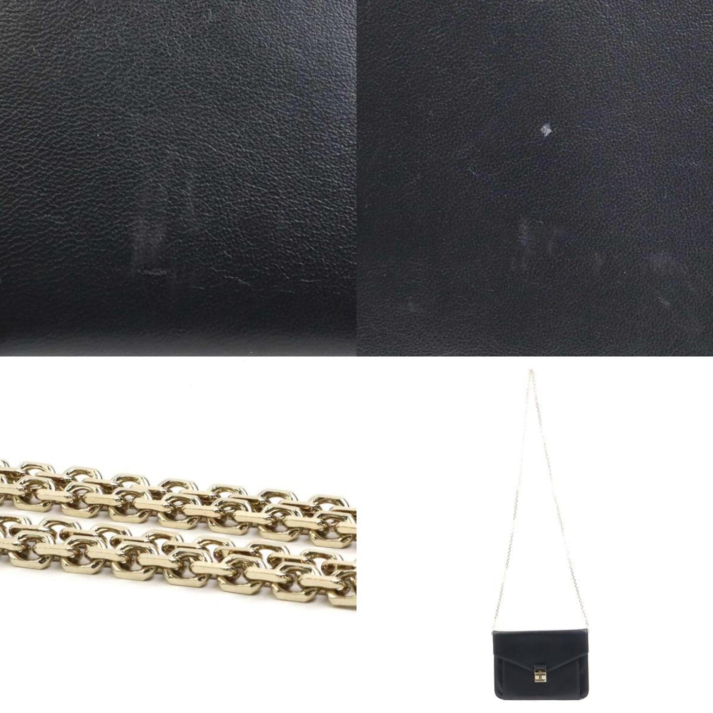 Christian Dior Chain Wallet Clutch Bag Leather Black Ladies
