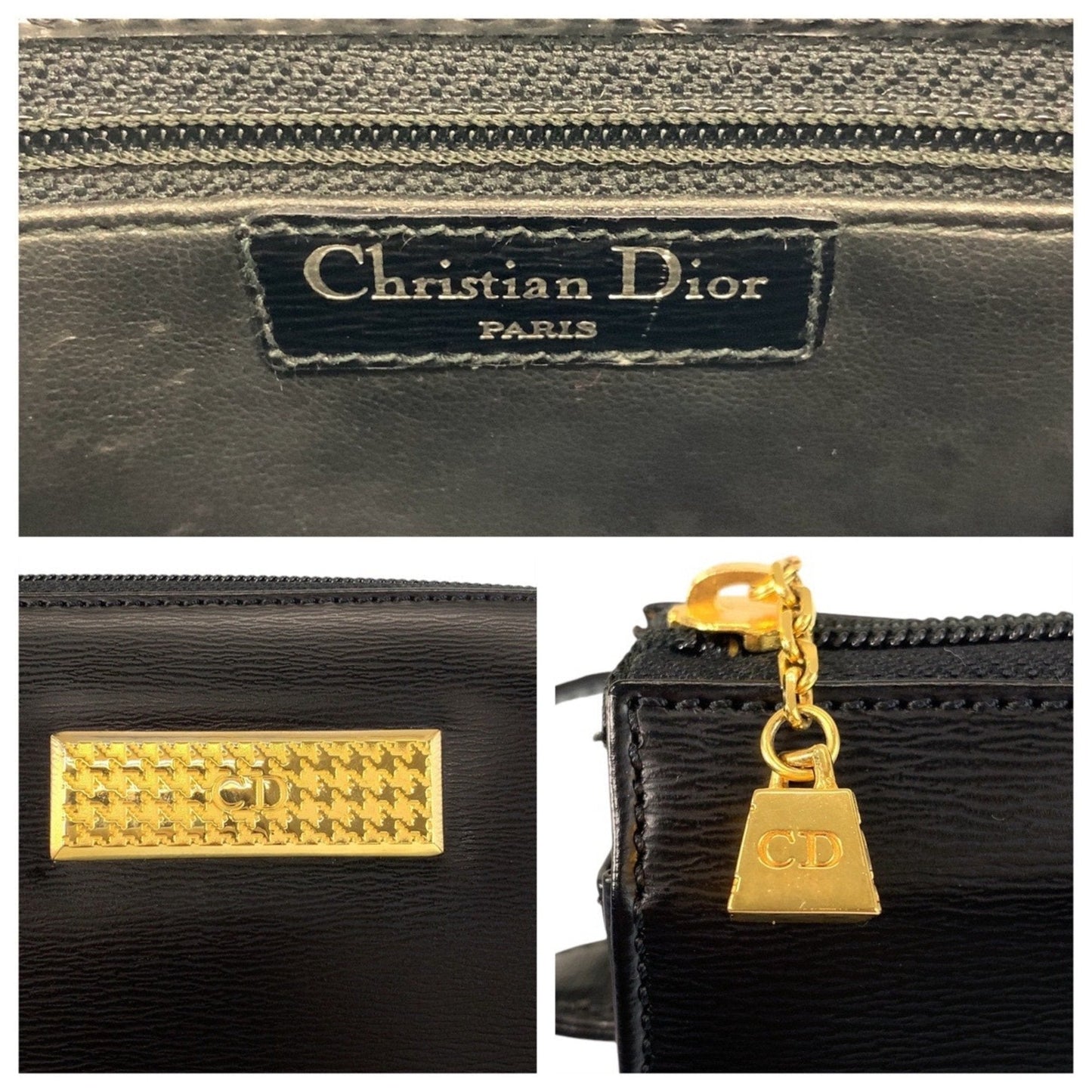 Christian Dior Vintage Black Gold Hardware Leather Crossbody Shoulder Bag Messenger for Women