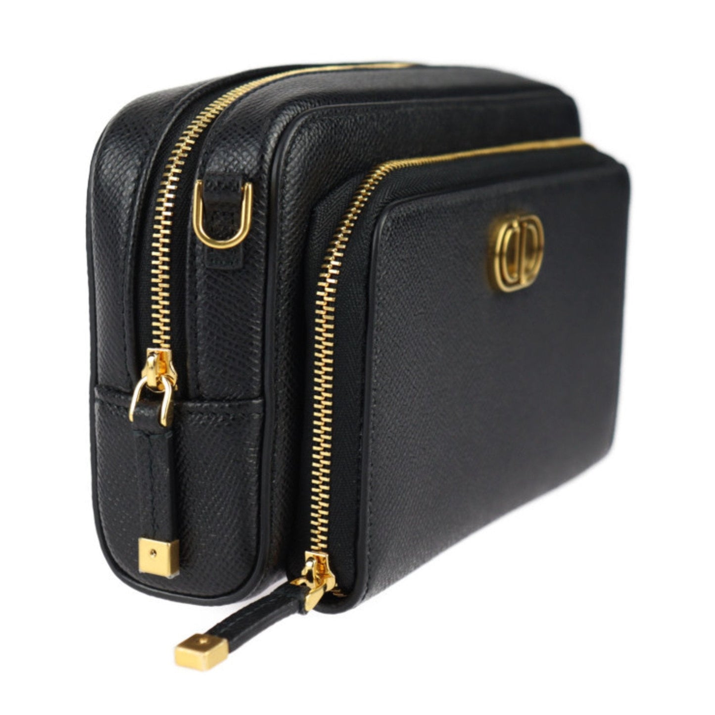 Christian Dior Caro Double Pouch Shoulder Bag S7431UBAE Leather Black Second Clutch R2415083010047
