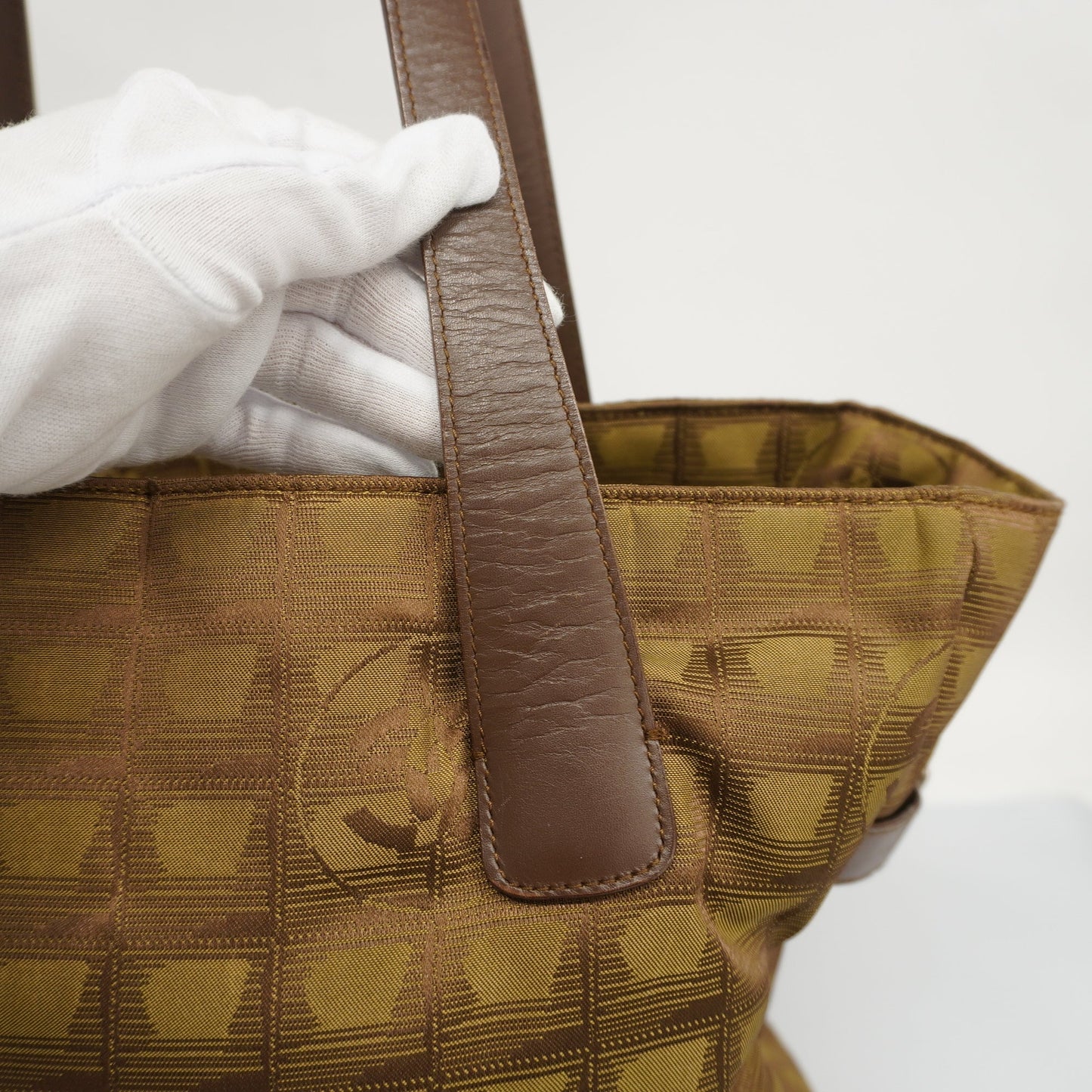 CHANEL New Travel Line Tote Bag Women's Nylon,Leather Khaki