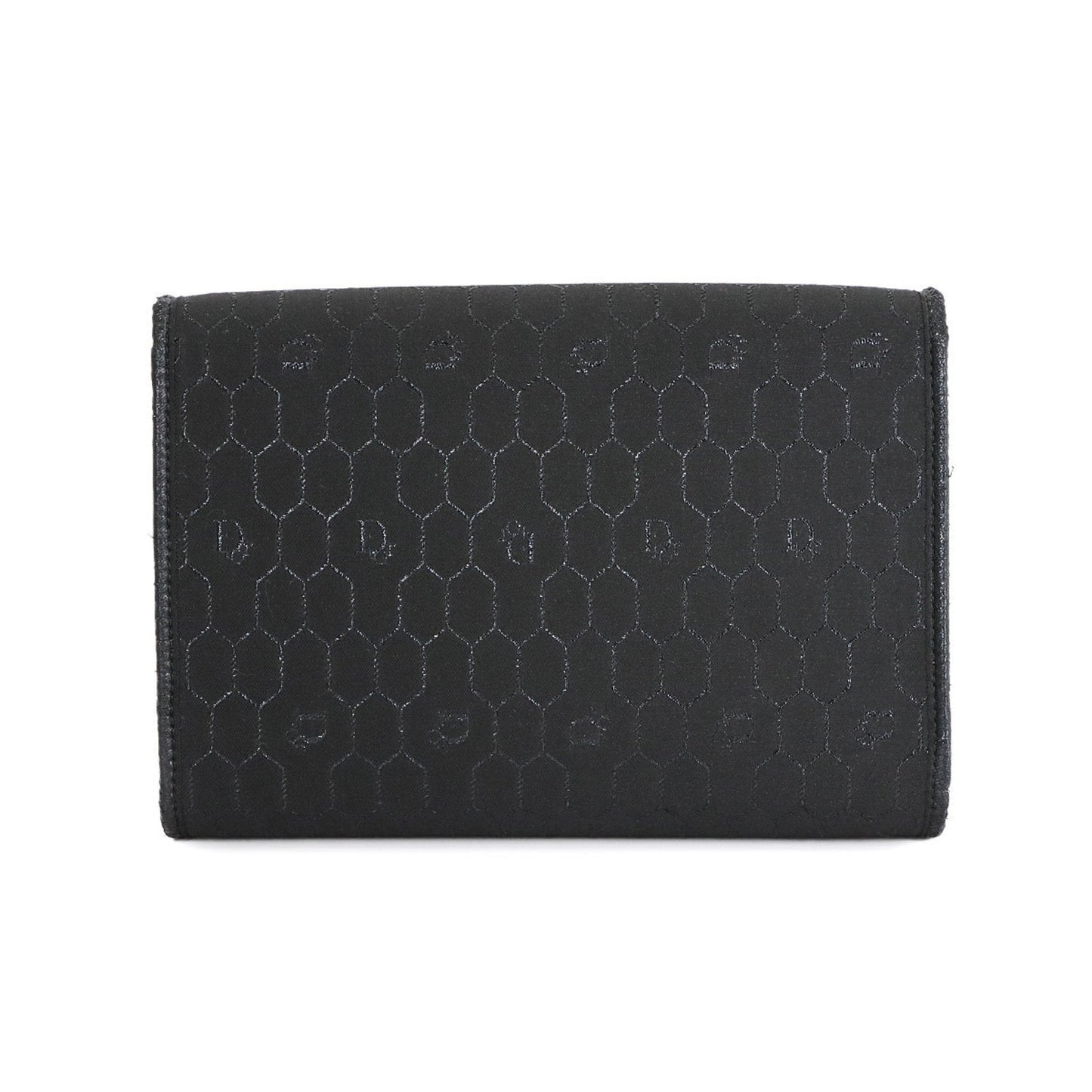 Christian Dior Honeycomb 2way Clutch Shoulder Bag Canvas Leather Black Gold Metal Fittings