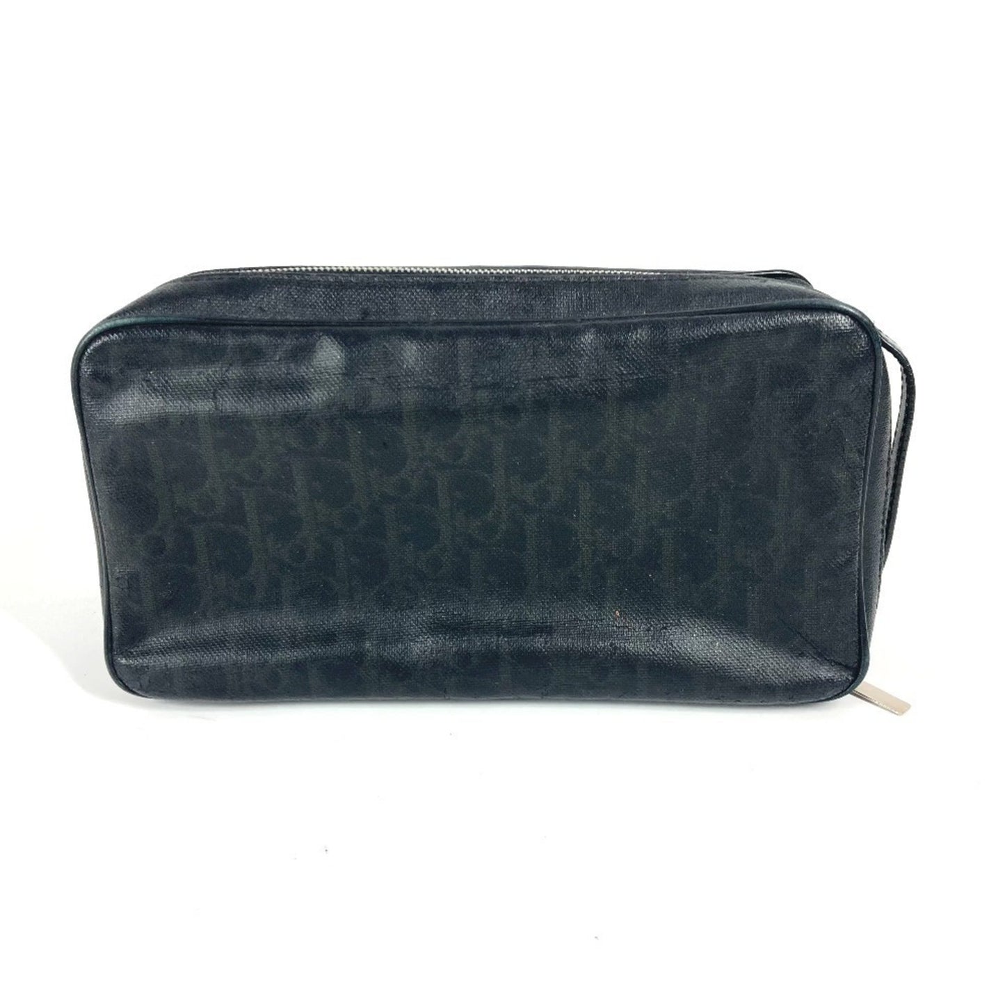 Christian Dior Dior Trotter Logo Pouch Clutch Bag Second Leather Coated Canvas Men's Black