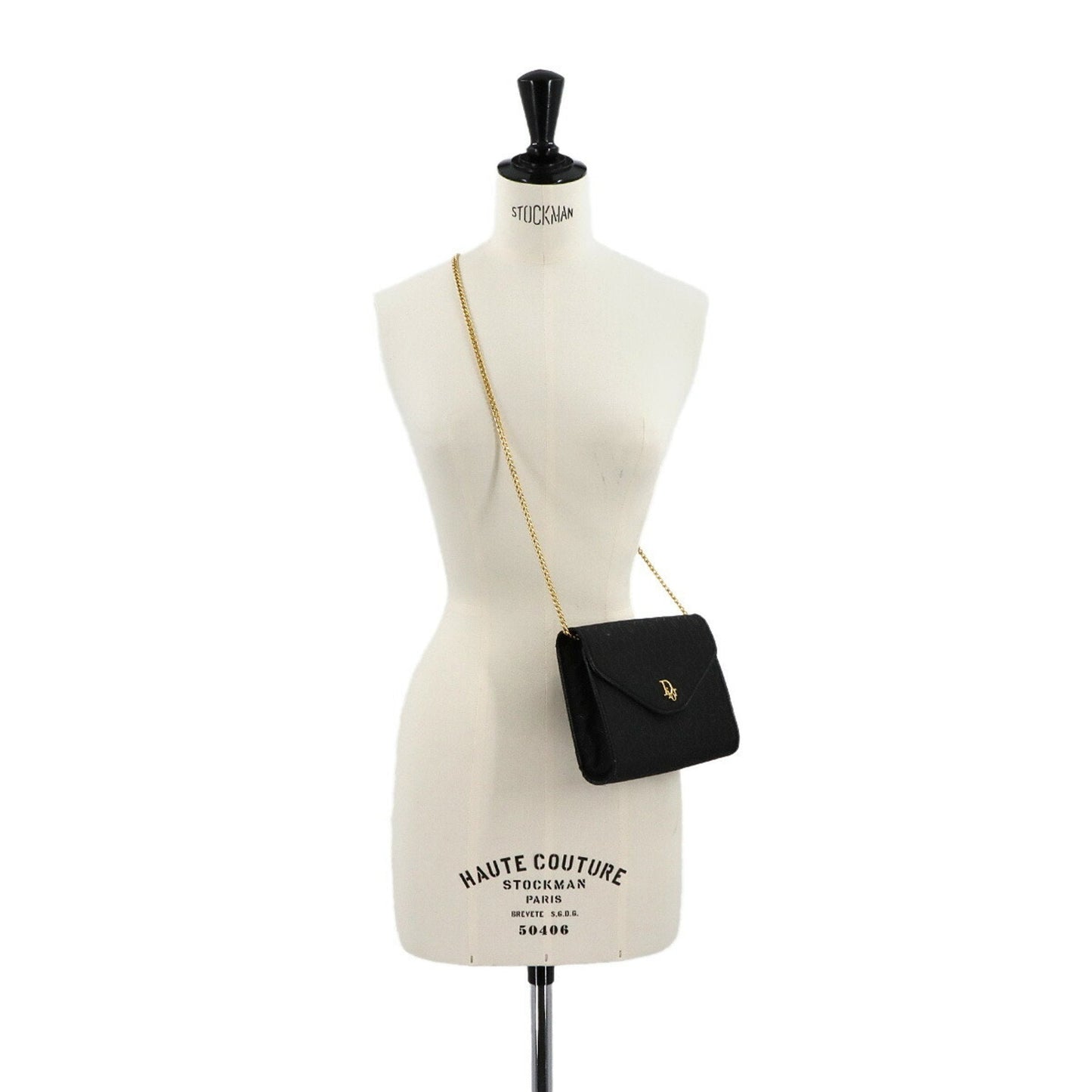 Christian Dior Honeycomb 2way Clutch Shoulder Bag Canvas Leather Black Gold Metal Fittings