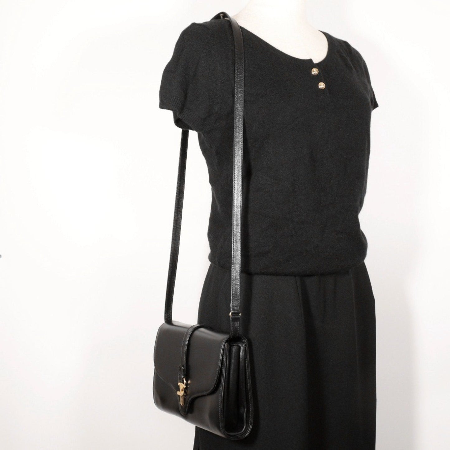 GUCCI Old Gucci Shoulder Bag Clutch Calf Black 2way Flap Women's