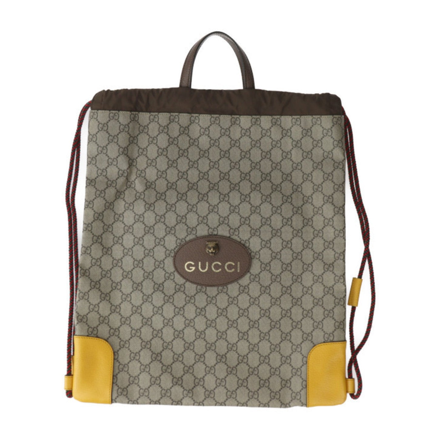 GUCCI Drawstring Backpack GG Supreme Angry Cat Backpack/Daypack 473872 Leather Beige Yellow Brown Head Tiger