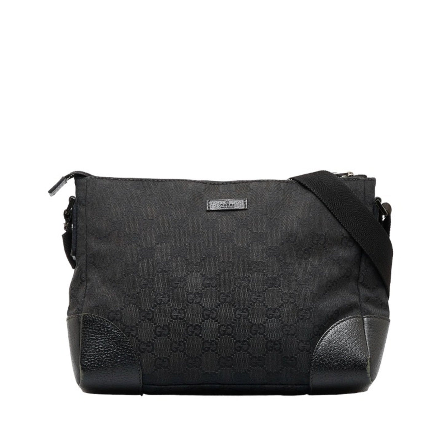 GUCCI GG Canvas Shoulder Bag 114273 Black Leather Women's
