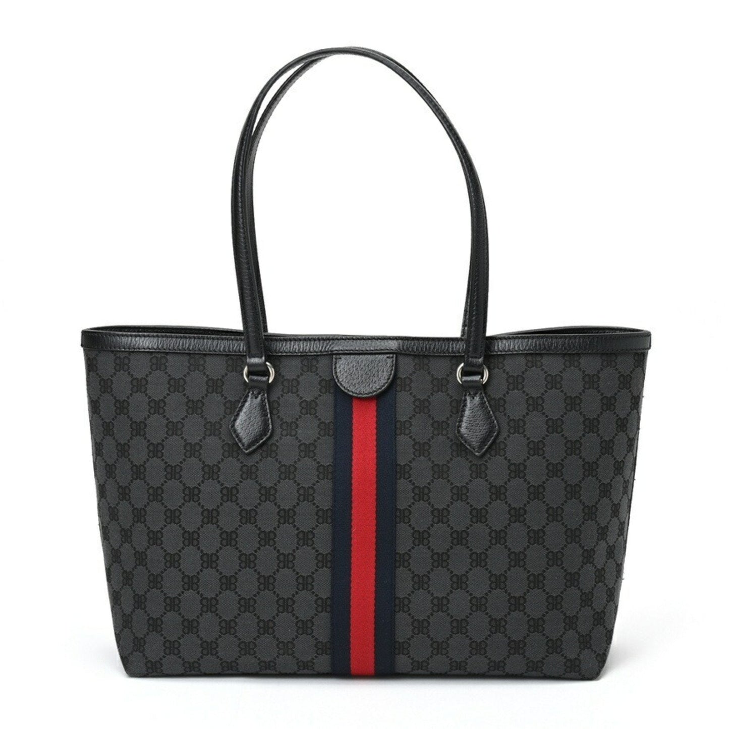 BALENCIAGA x GUCCI Hacker Project Medium Tote Bag 680125 Canvas Leather Black S-156852