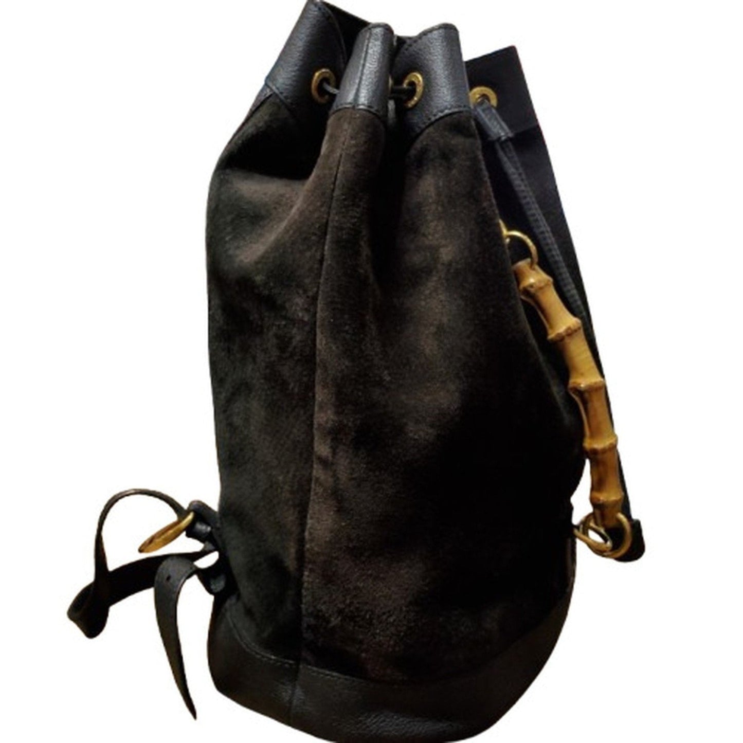 GUCCI Suede Leather Bamboo 003.2855 Backpack Black Kaizuka Store