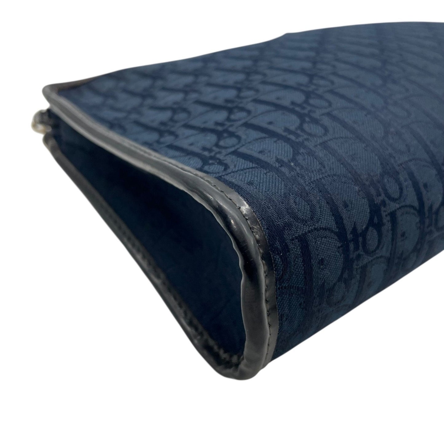 DIOR Christian Dior Trotter Clutch Bag Navy Canvas Gold Hardware Zipper Closure Second Men's Vintage