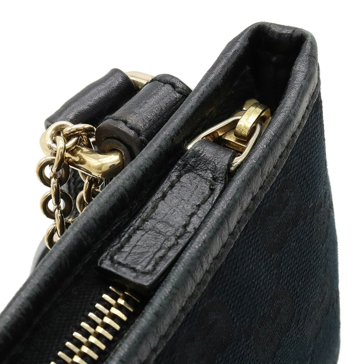 GUCCI GG Canvas Sherry Line Shoulder Bag Leather Black Green