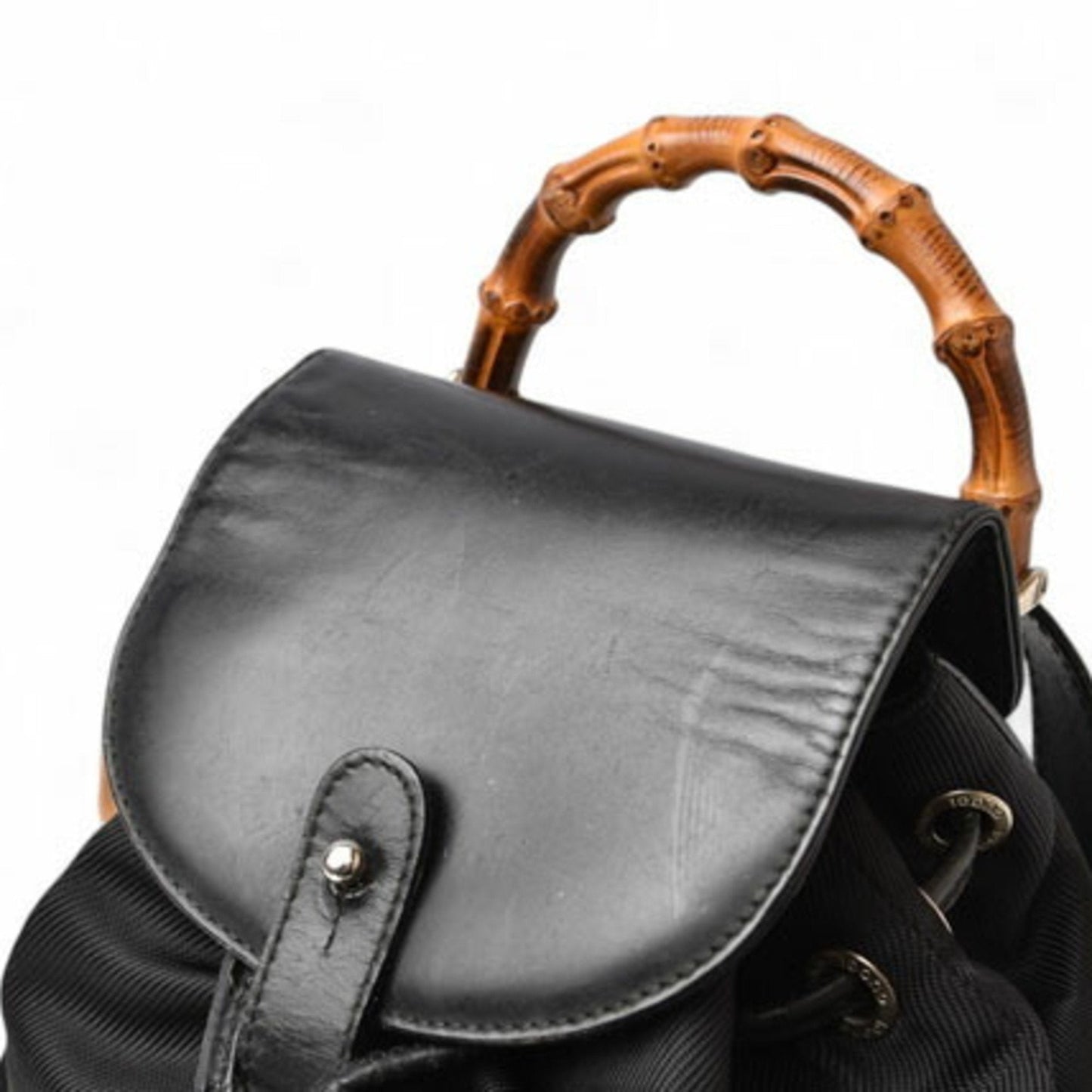 GUCCI Bamboo Backpack Canvas Leather Black