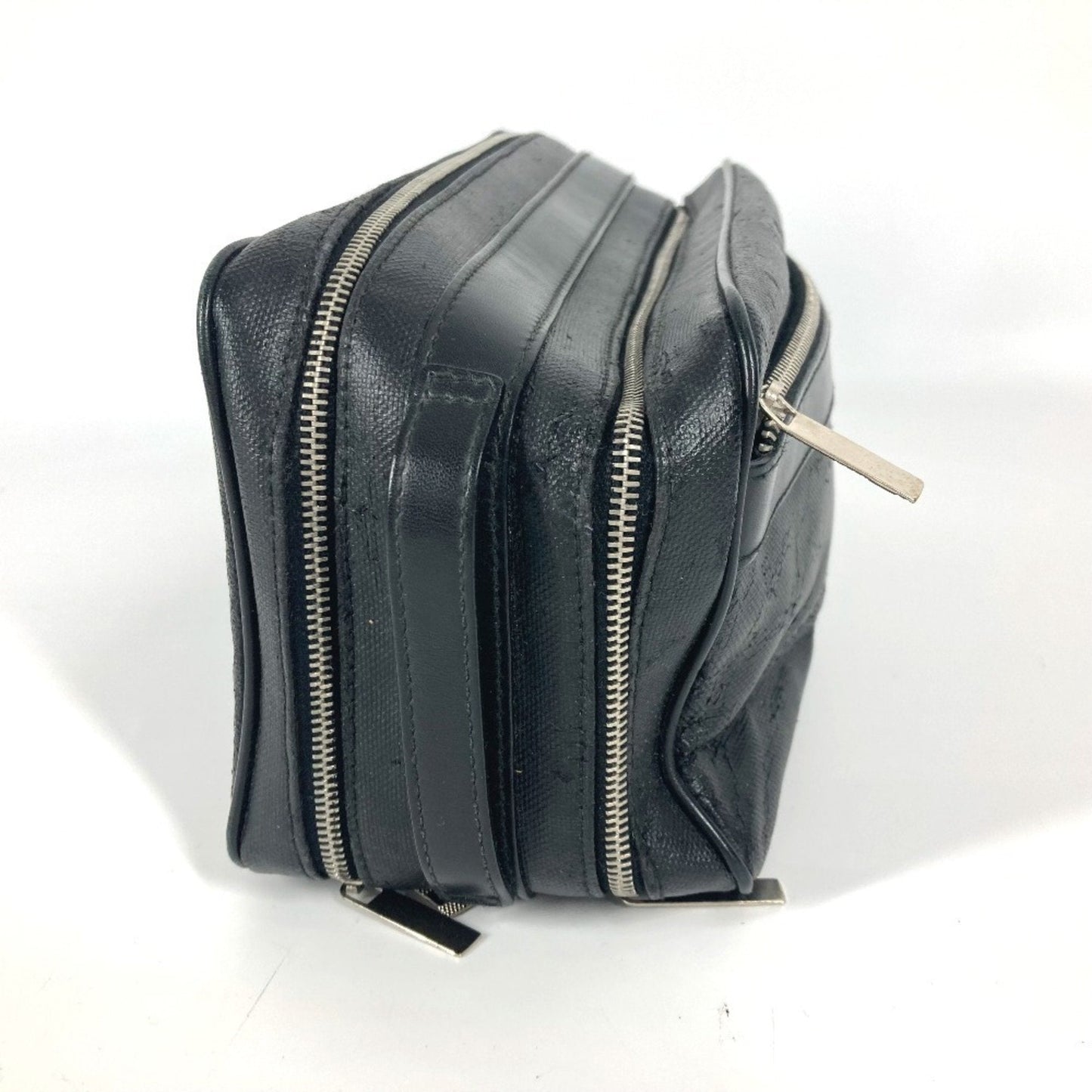 Christian Dior Dior Trotter Logo Pouch Clutch Bag Second Leather Coated Canvas Men's Black