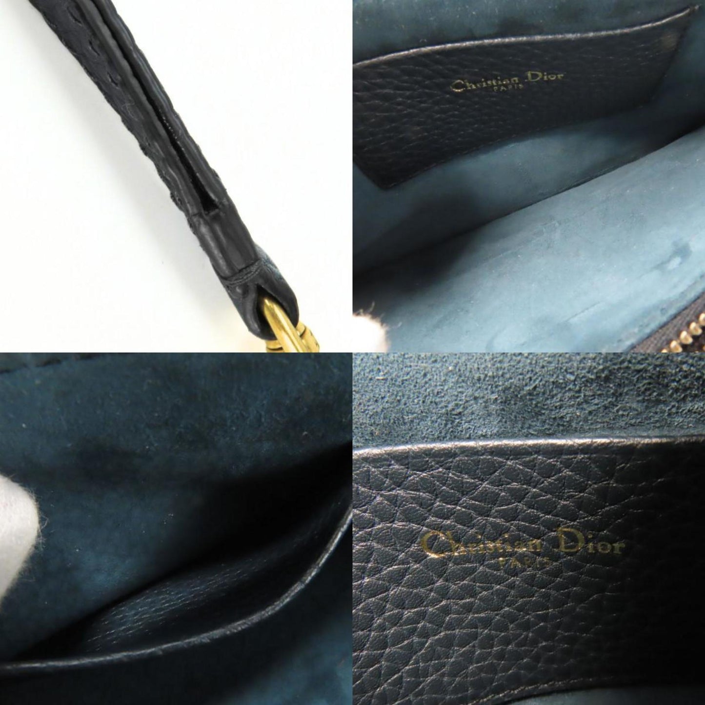 Christian Dior Pouch Bee Leather Navy Multi-Case Clutch Bag Women's