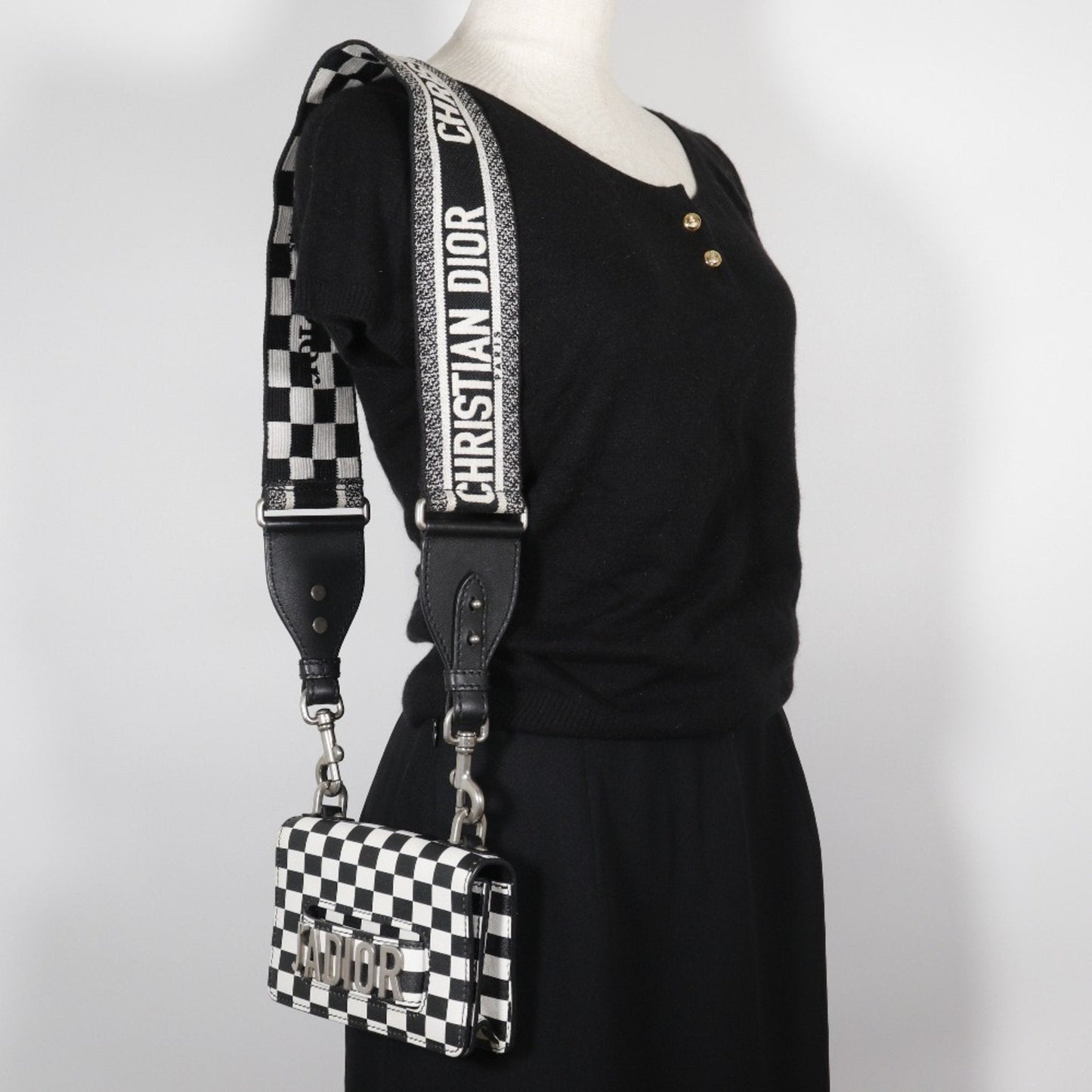 Christian Dior Jadior Shoulder Bag Clutch Calf Black/White 2way Type Women's