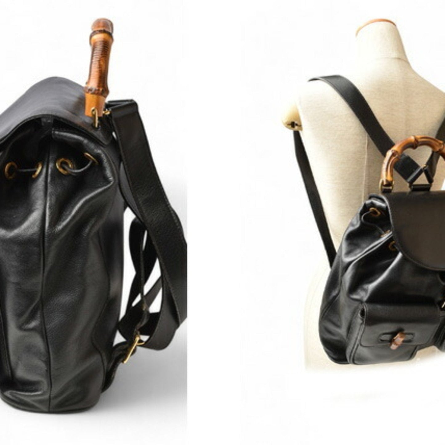 GUCCI Backpack Bamboo Bag Leather Black