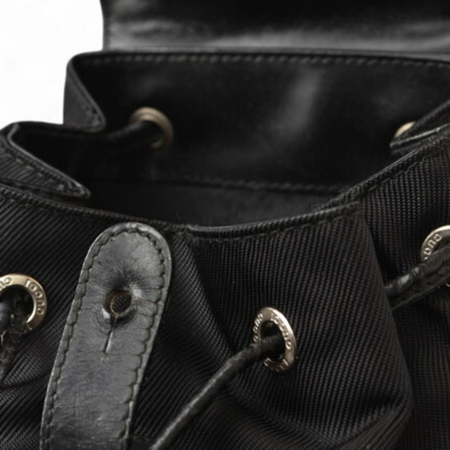 GUCCI Bamboo Backpack Canvas Leather Black