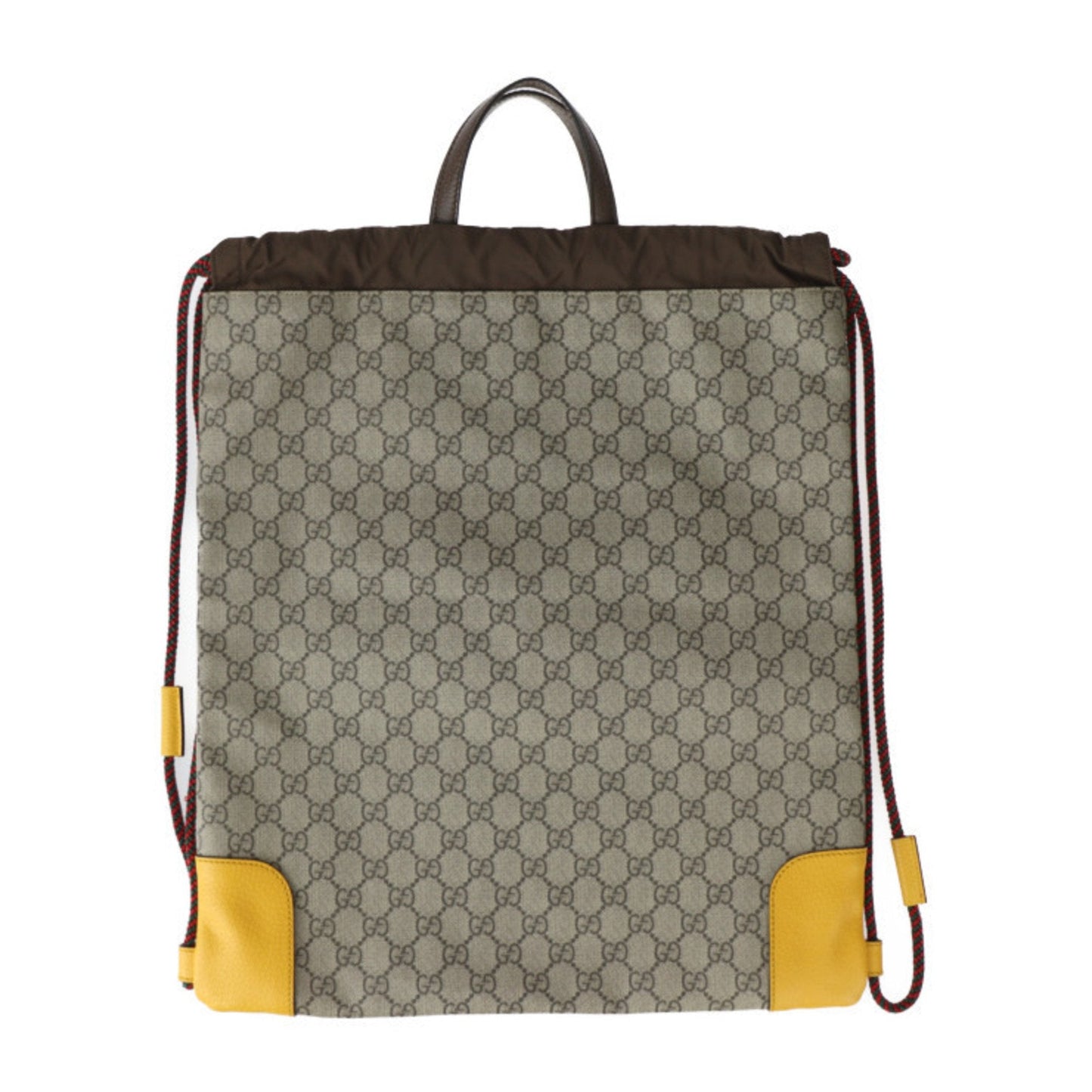GUCCI Drawstring Backpack GG Supreme Angry Cat Backpack/Daypack 473872 Leather Beige Yellow Brown Head Tiger