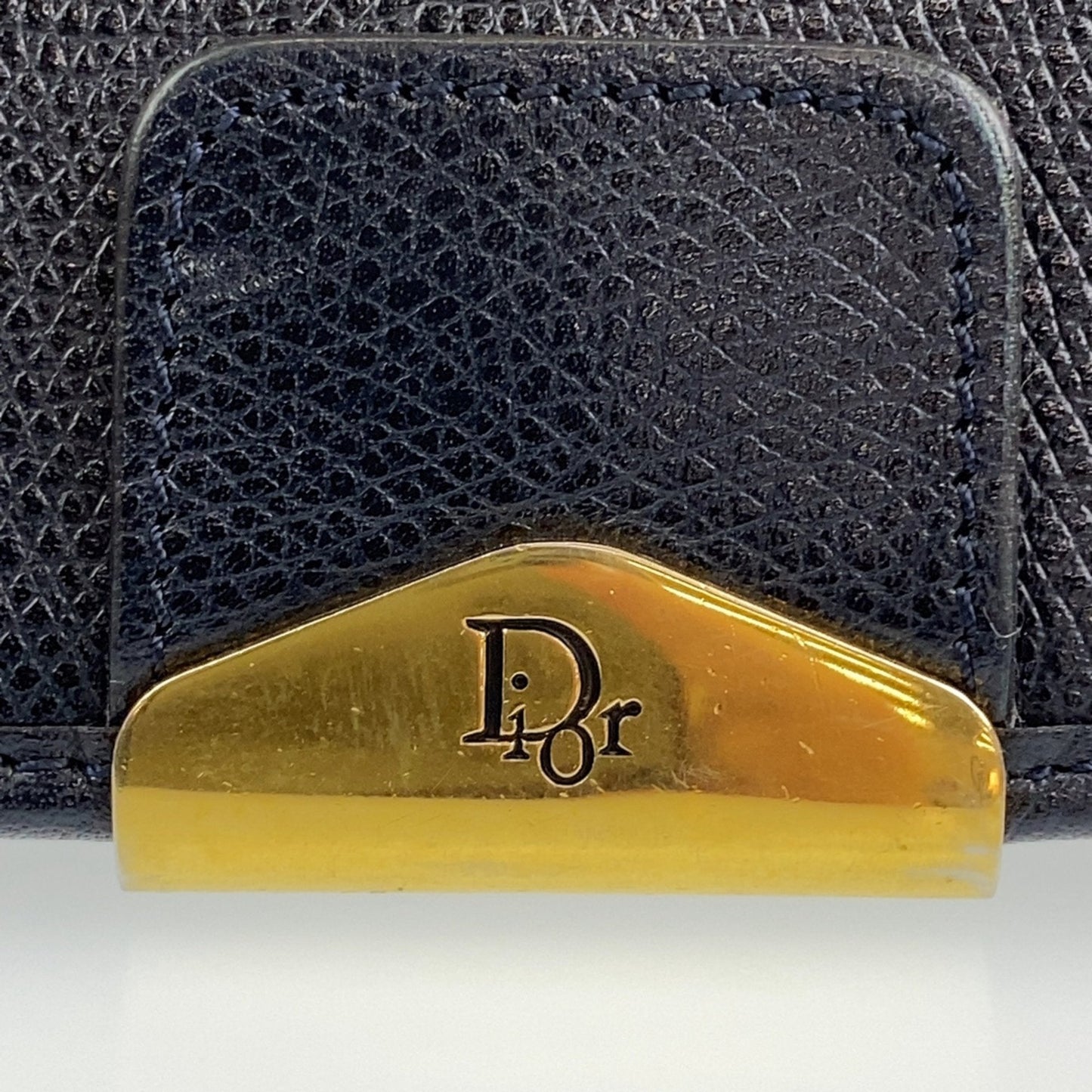 Christian Dior Vintage Medium Honeycomb Pattern Black Gold Hardware Leather Crossbody Shoulder Bag Pochette Women's