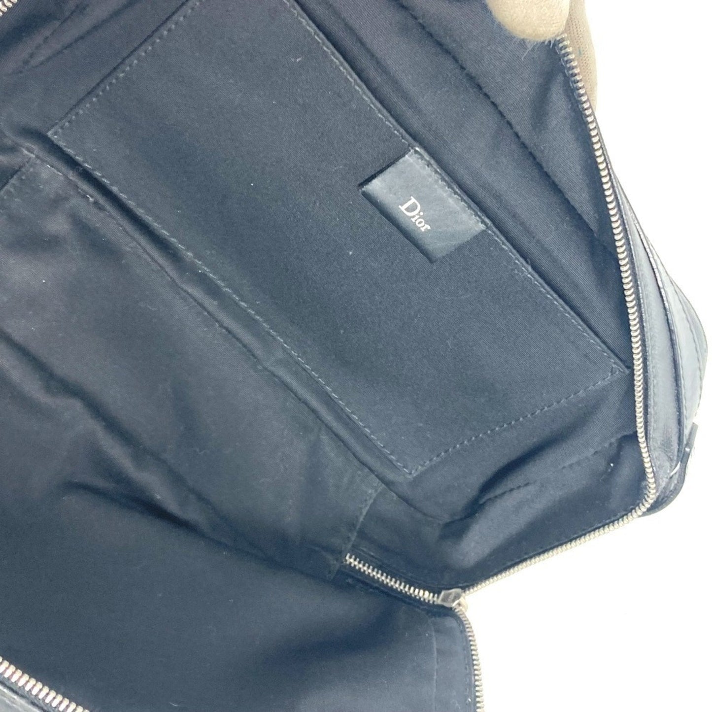 Christian Dior Dior Trotter Logo Pouch Clutch Bag Second Leather Coated Canvas Men's Black