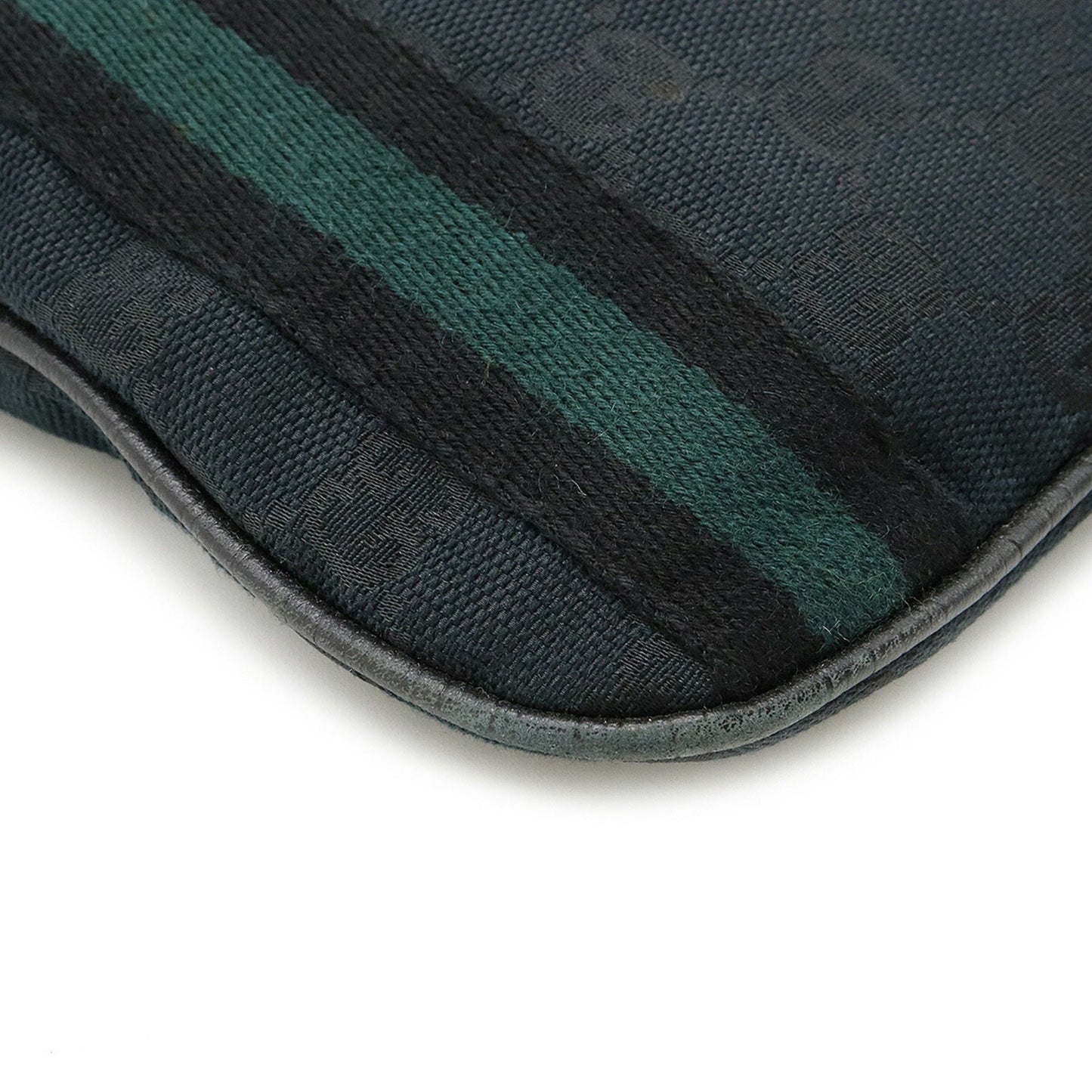 GUCCI GG Canvas Sherry Line Shoulder Bag Leather Black Green