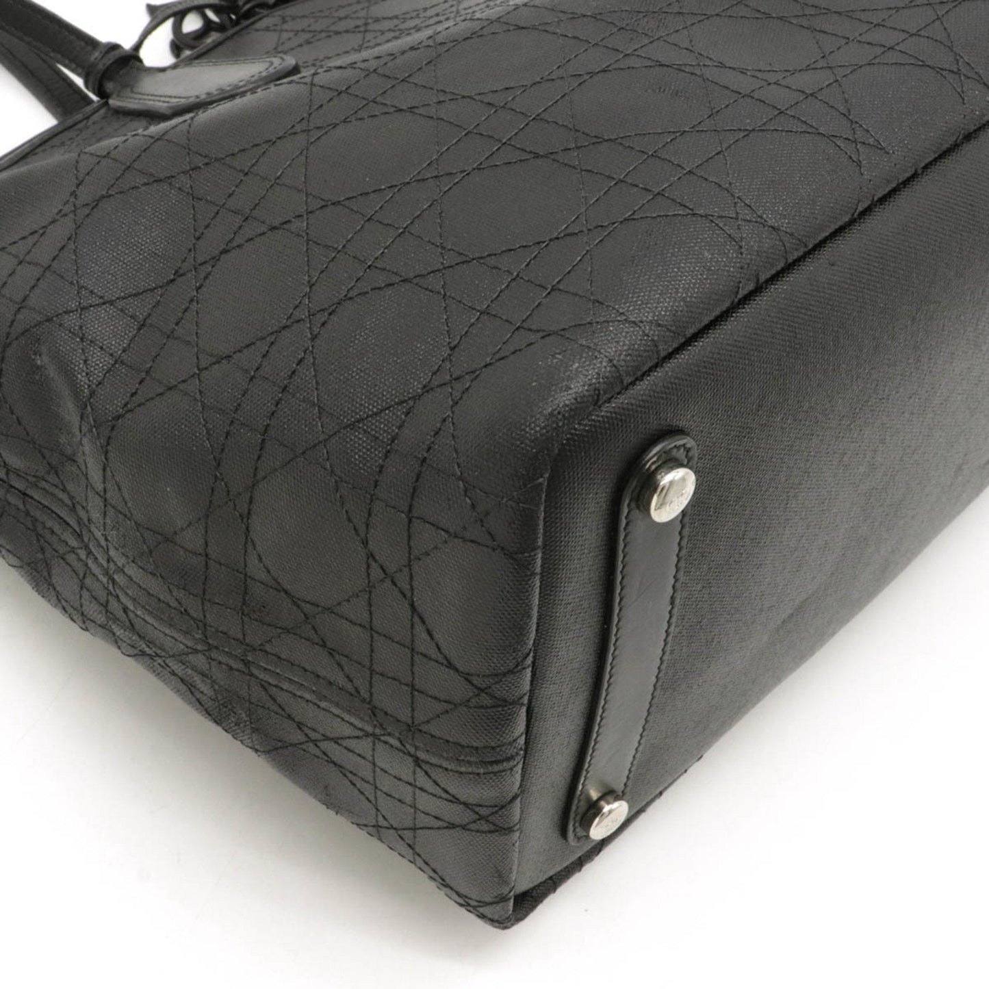 BagsChristian Dior Christian Lady Cannage Pana Tote Bag Coated Canvas Leather Black