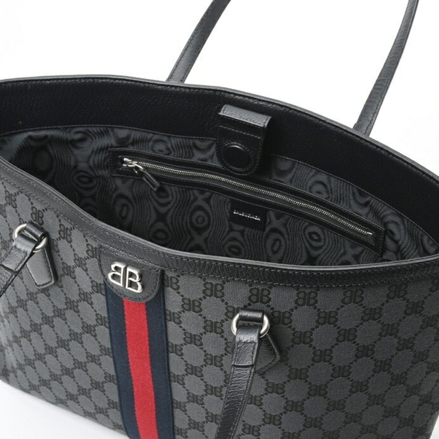 BALENCIAGA x GUCCI Hacker Project Medium Tote Bag 680125 Canvas Leather Black S-156852