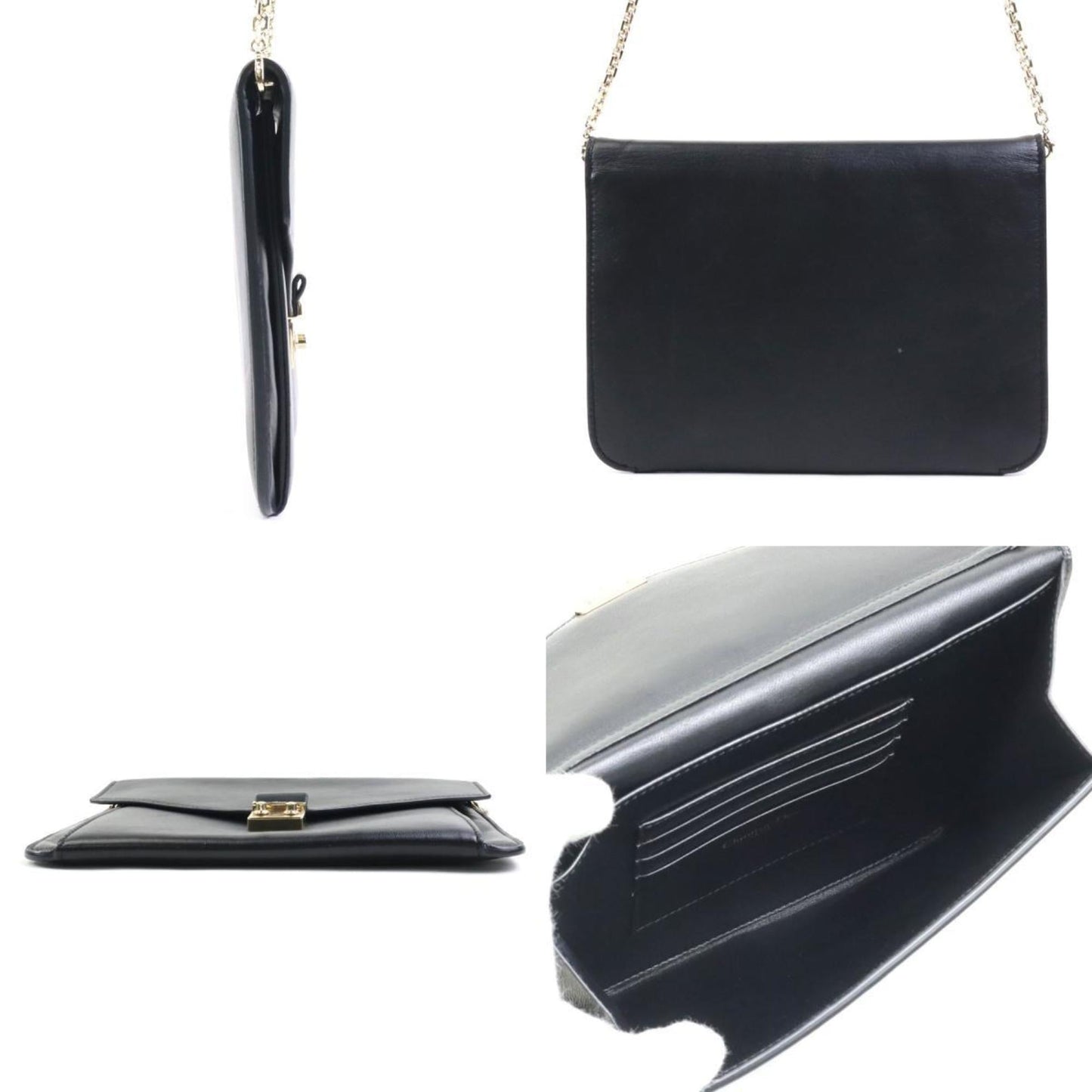 Christian Dior Chain Wallet Clutch Bag Leather Black Ladies