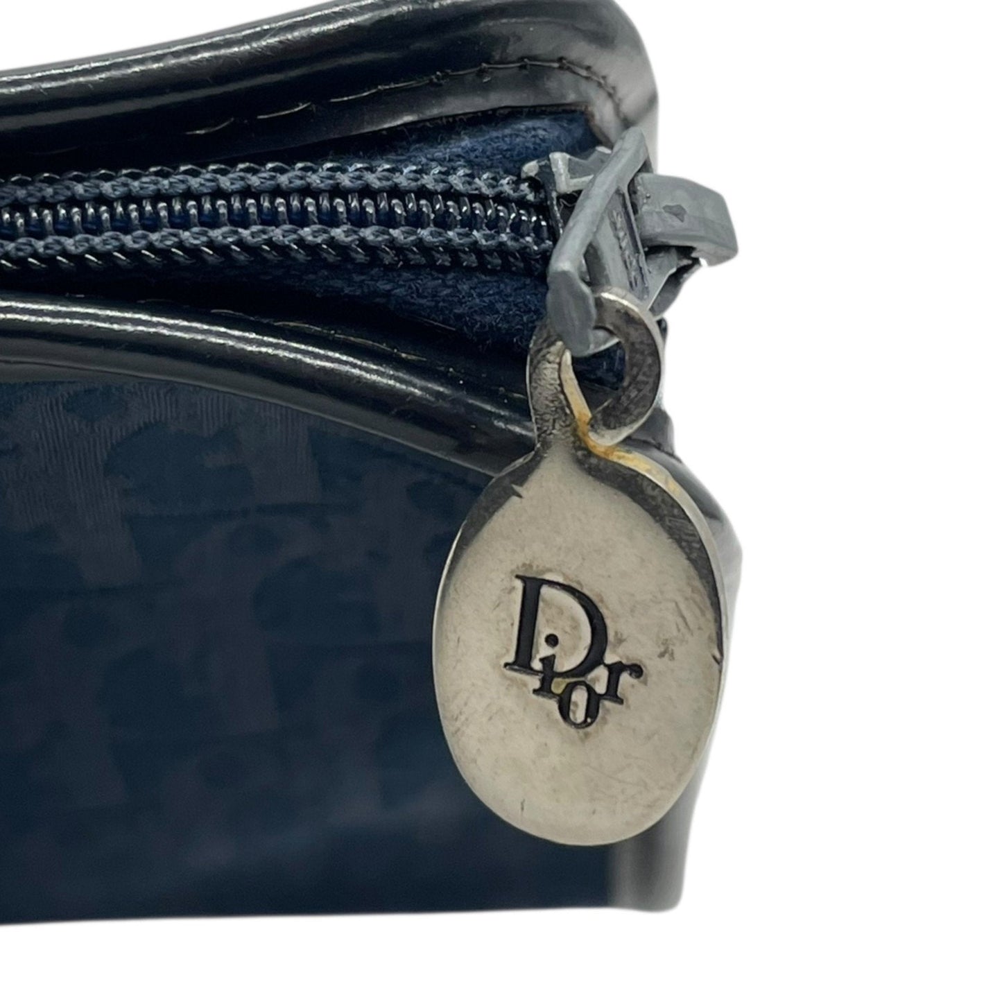 DIOR Christian Dior Trotter Clutch Bag Navy Canvas Gold Hardware Zipper Closure Second Men's Vintage
