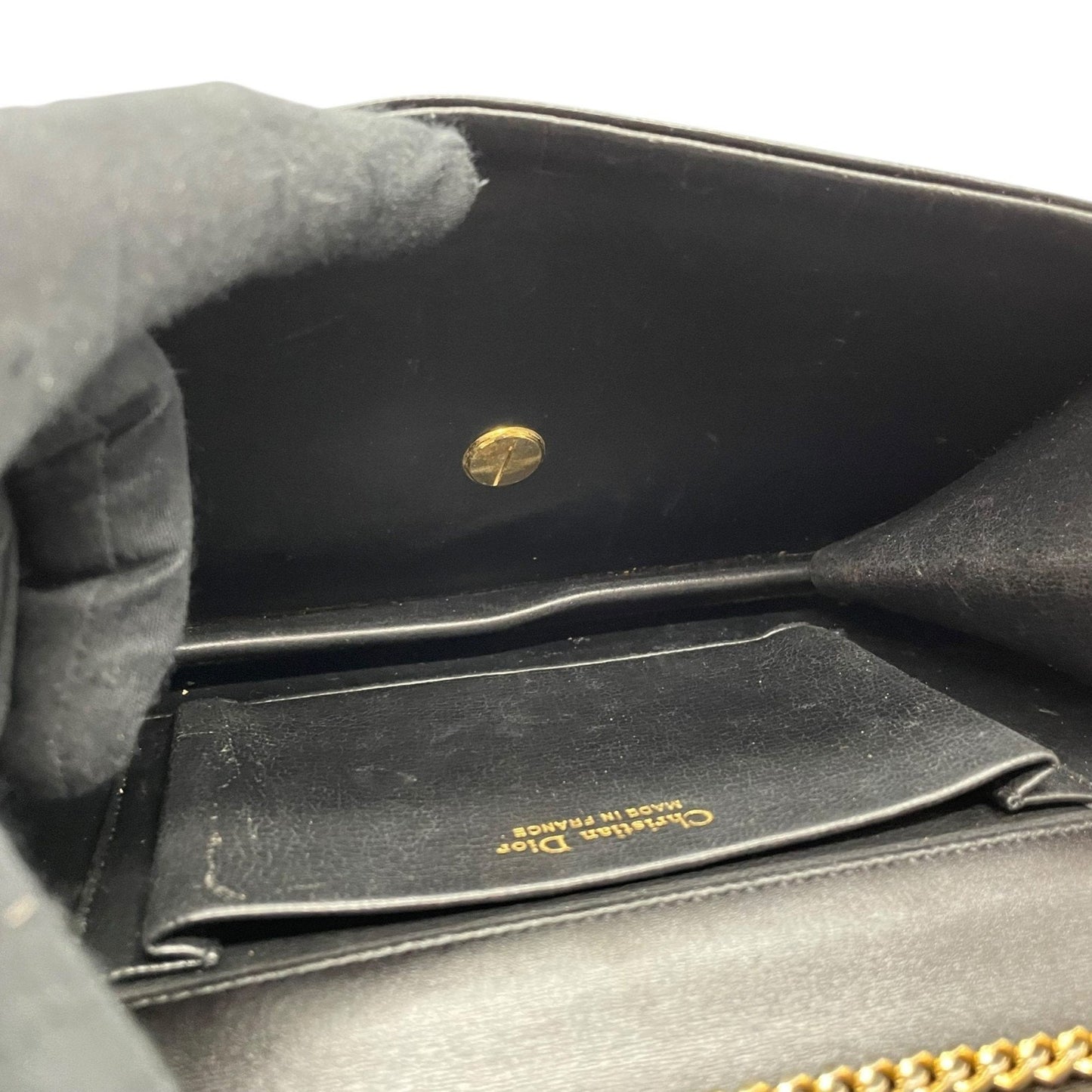 Christian Dior Chain Shoulder Bag Black Leather Genuine Vintage Logo Metal Fittings Crossbody Women's K3