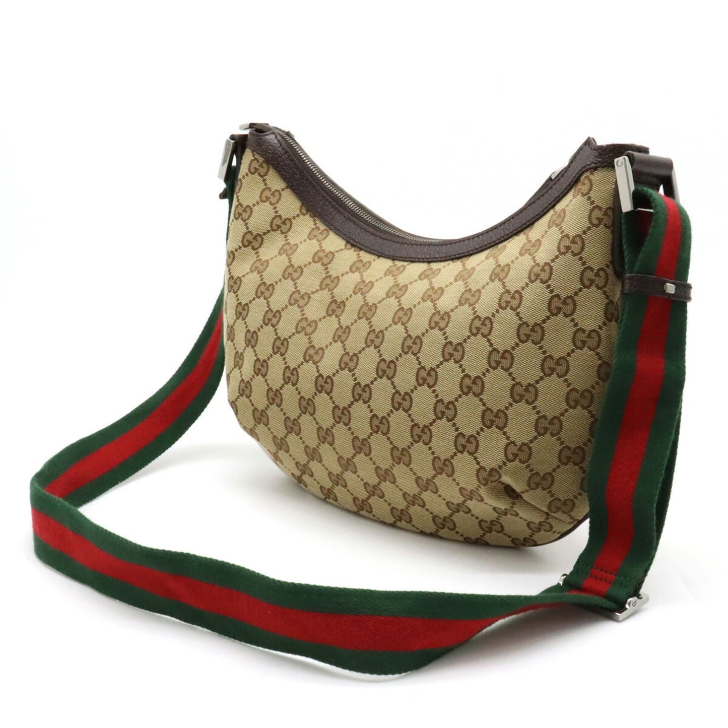 GUCCI GG Canvas Sherry Line Shoulder Bag Leather Khaki Beige Brown Dark Green Red