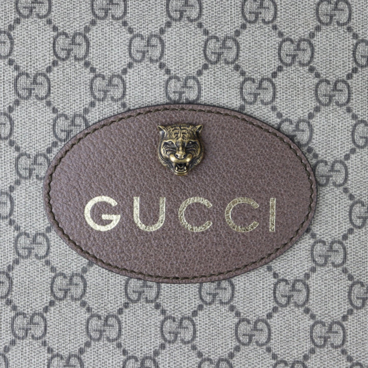 GUCCI Drawstring Backpack GG Supreme Angry Cat Backpack/Daypack 473872 Leather Beige Yellow Brown Head Tiger