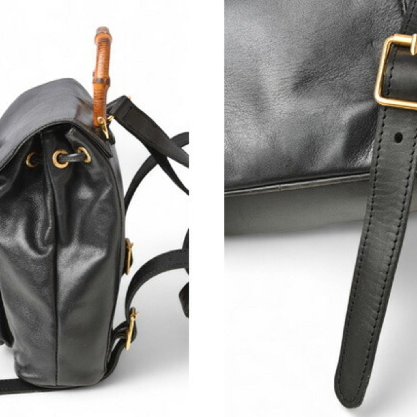 GUCCI Bamboo Backpack Leather Black