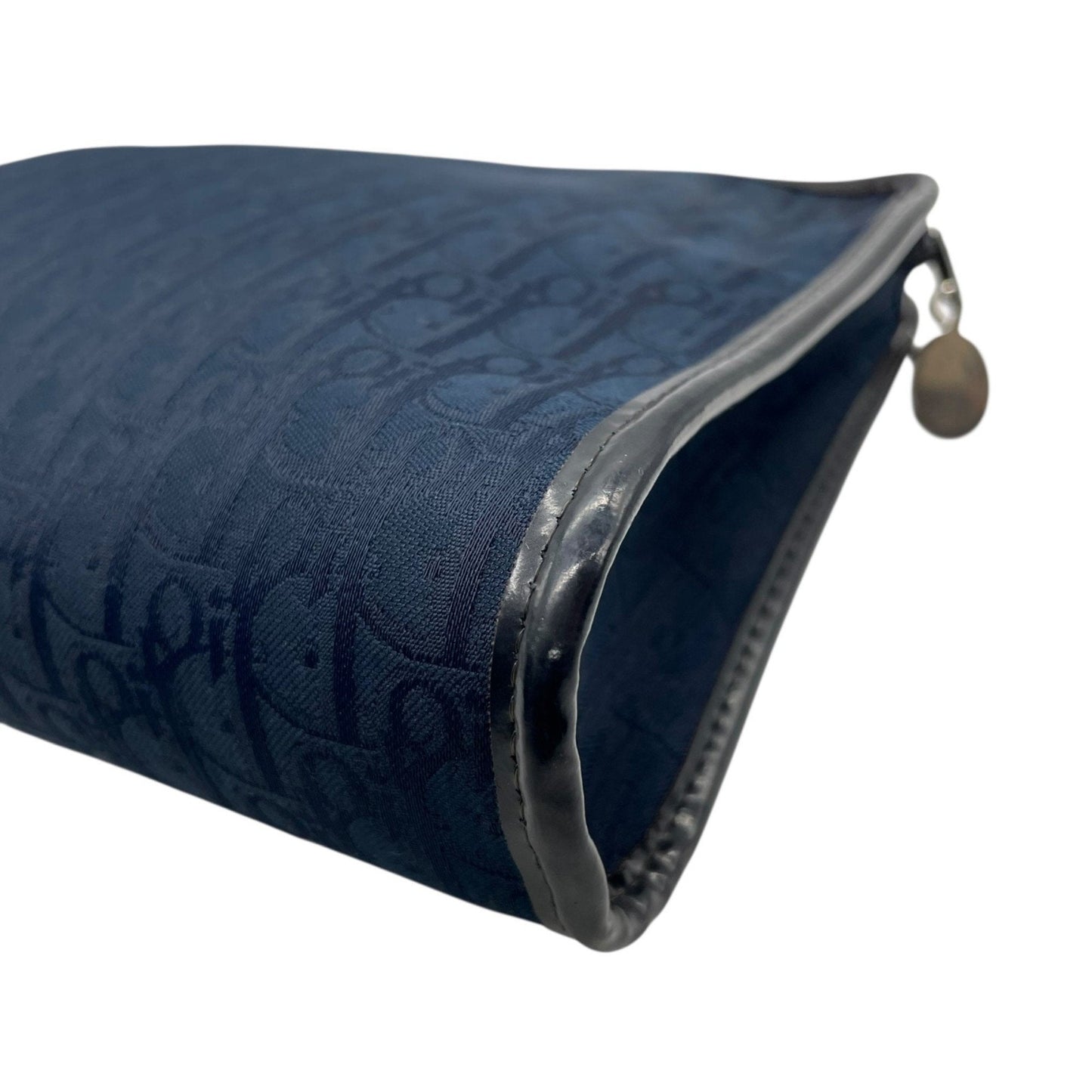 DIOR Christian Dior Trotter Clutch Bag Navy Canvas Gold Hardware Zipper Closure Second Men's Vintage
