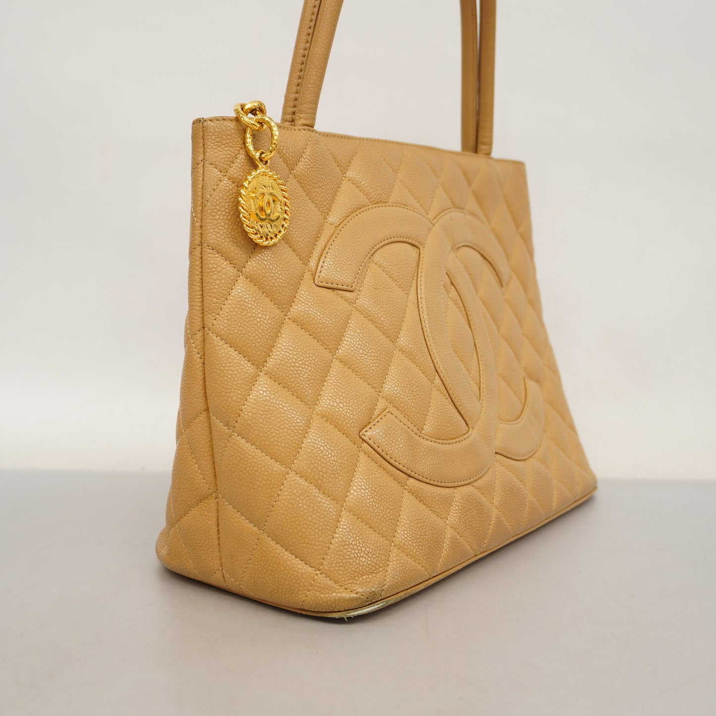 CHANEL Reprint Tote Women's Caviar Leather Tote Bag Beige