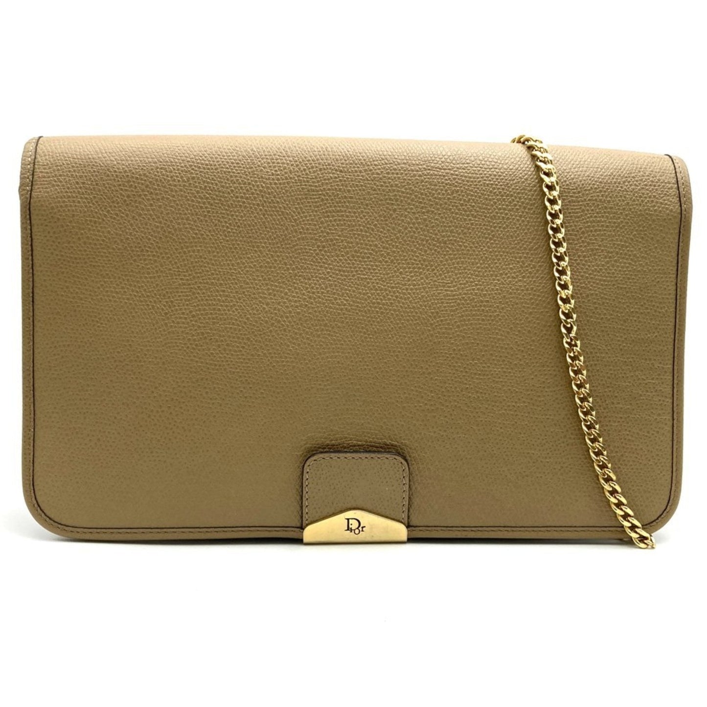 Christian Dior Dior Chain Shoulder Honeycomb Leather Brown Bag Clutch Beige Women's ITH67XBL4V7Y