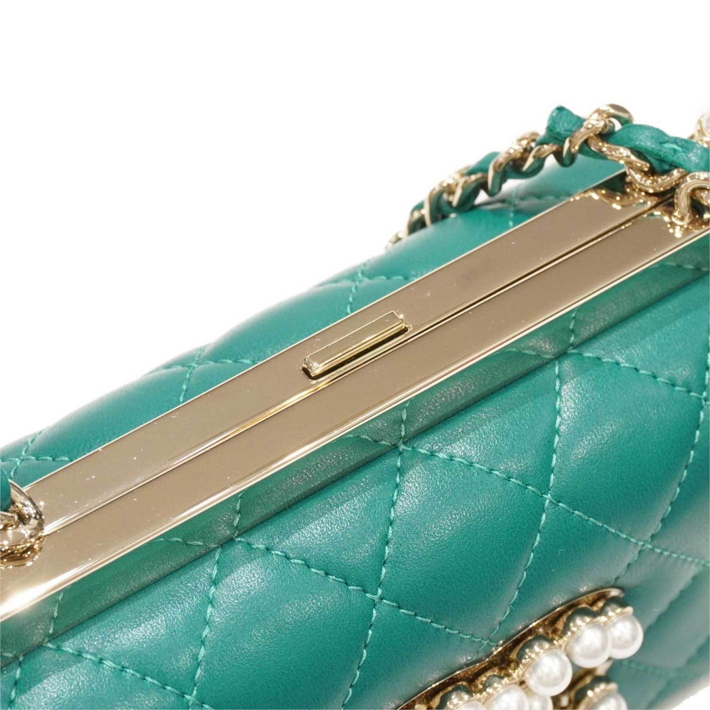 CHANEL Chain Clutch AP3452 Shoulder Bag Green Lambskin Women's Men's