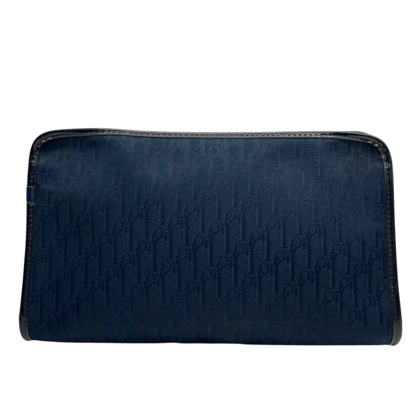 DIOR Christian Dior Trotter Clutch Bag Navy Canvas Gold Hardware Zipper Closure Second Men's Vintage