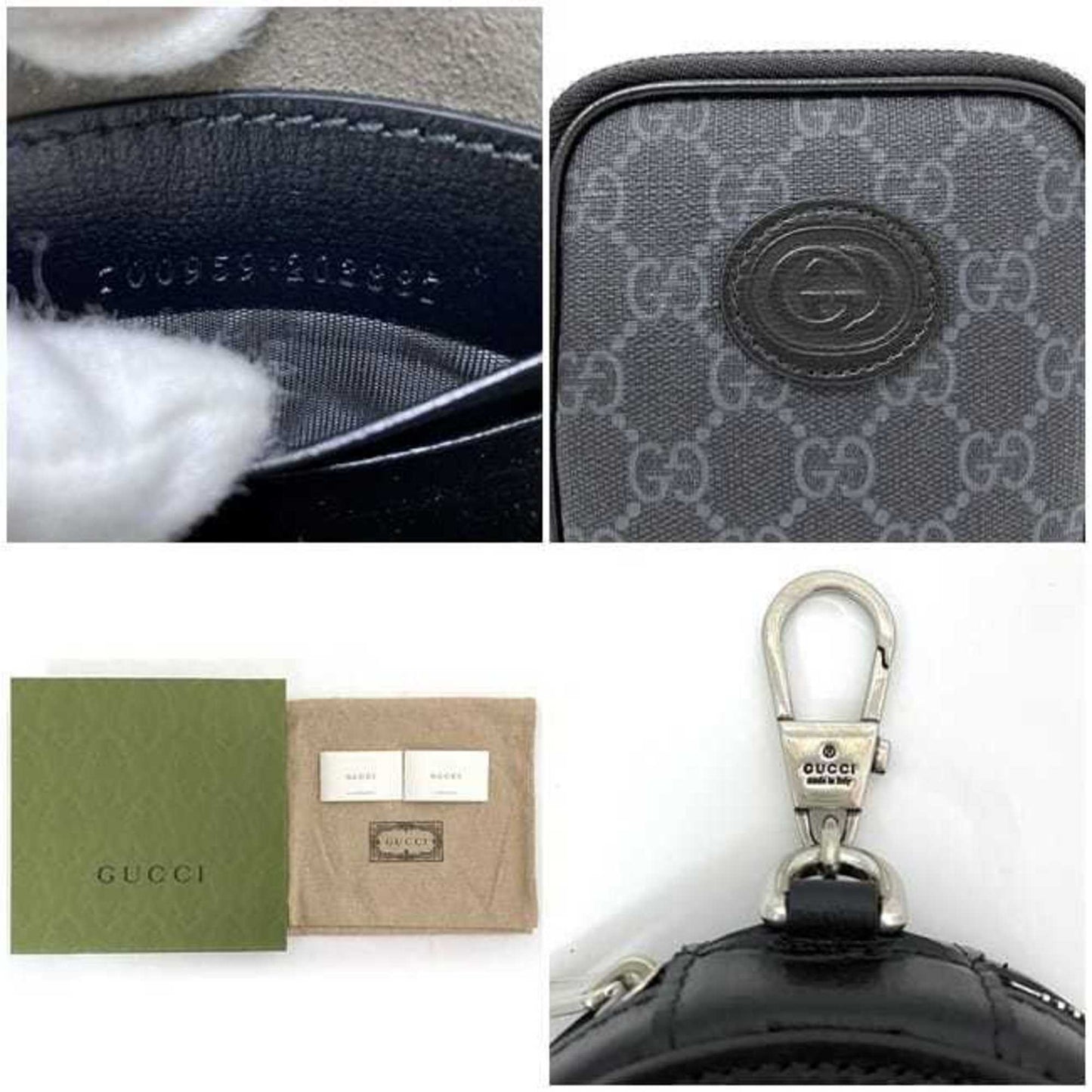 Gucci Shoulder Bag f-22060 Black GG Supreme 700959 PVC Leather 203887 GUCCI Pochette Crossbody Men's Women's Airpods Smartphone