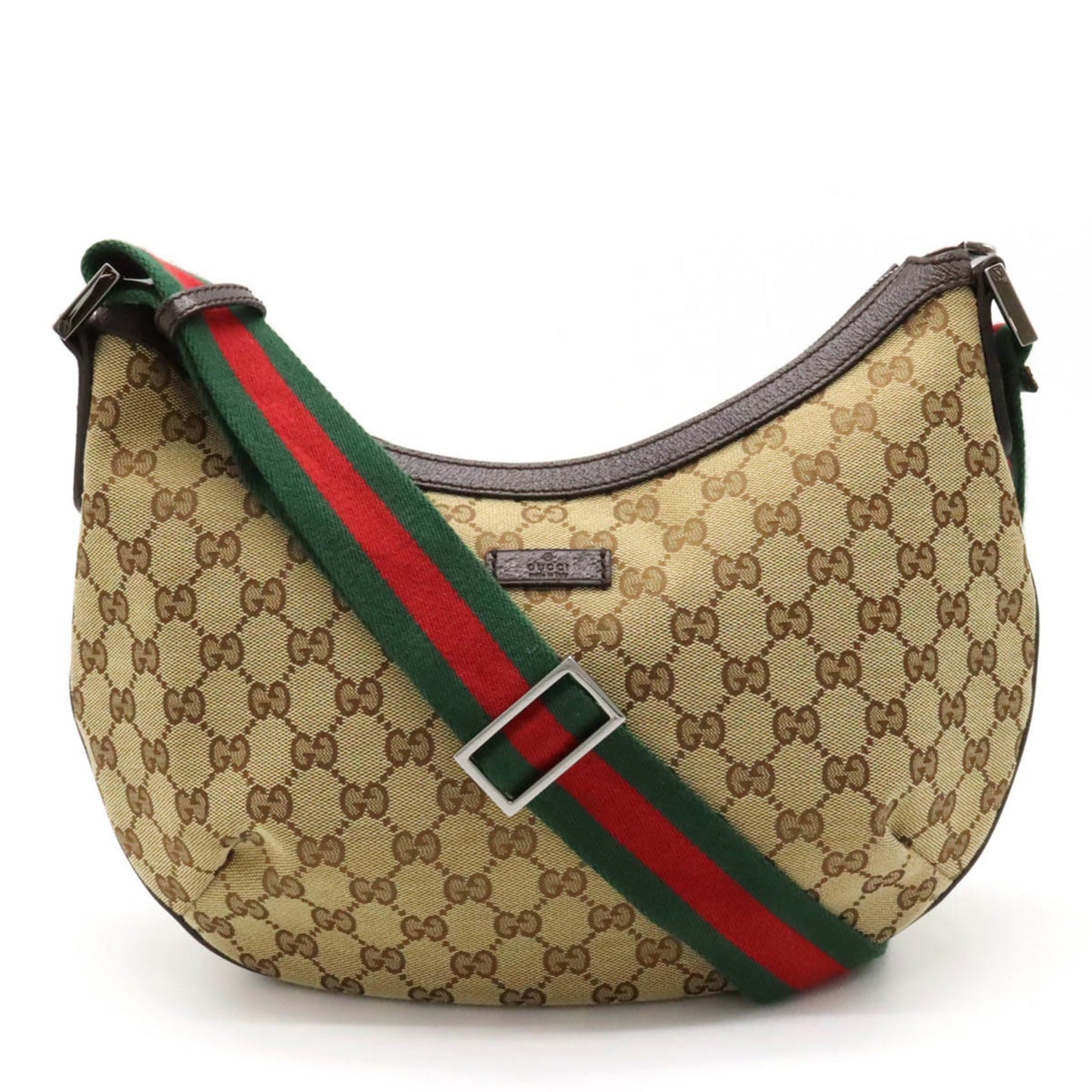 GUCCI GG Canvas Sherry Line Shoulder Bag Leather Khaki Beige Brown Dark Green Red