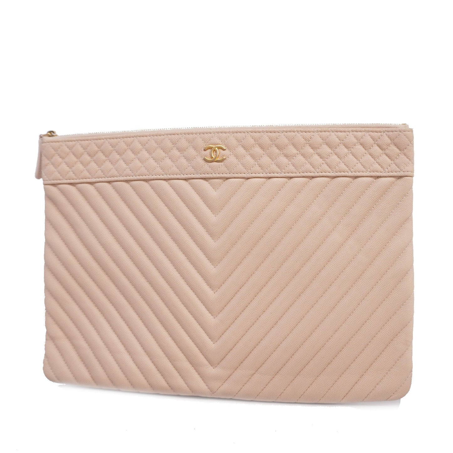 CHANEL Clutch Bag V Stitch Women's Caviar Leather Clutch Bag Pink