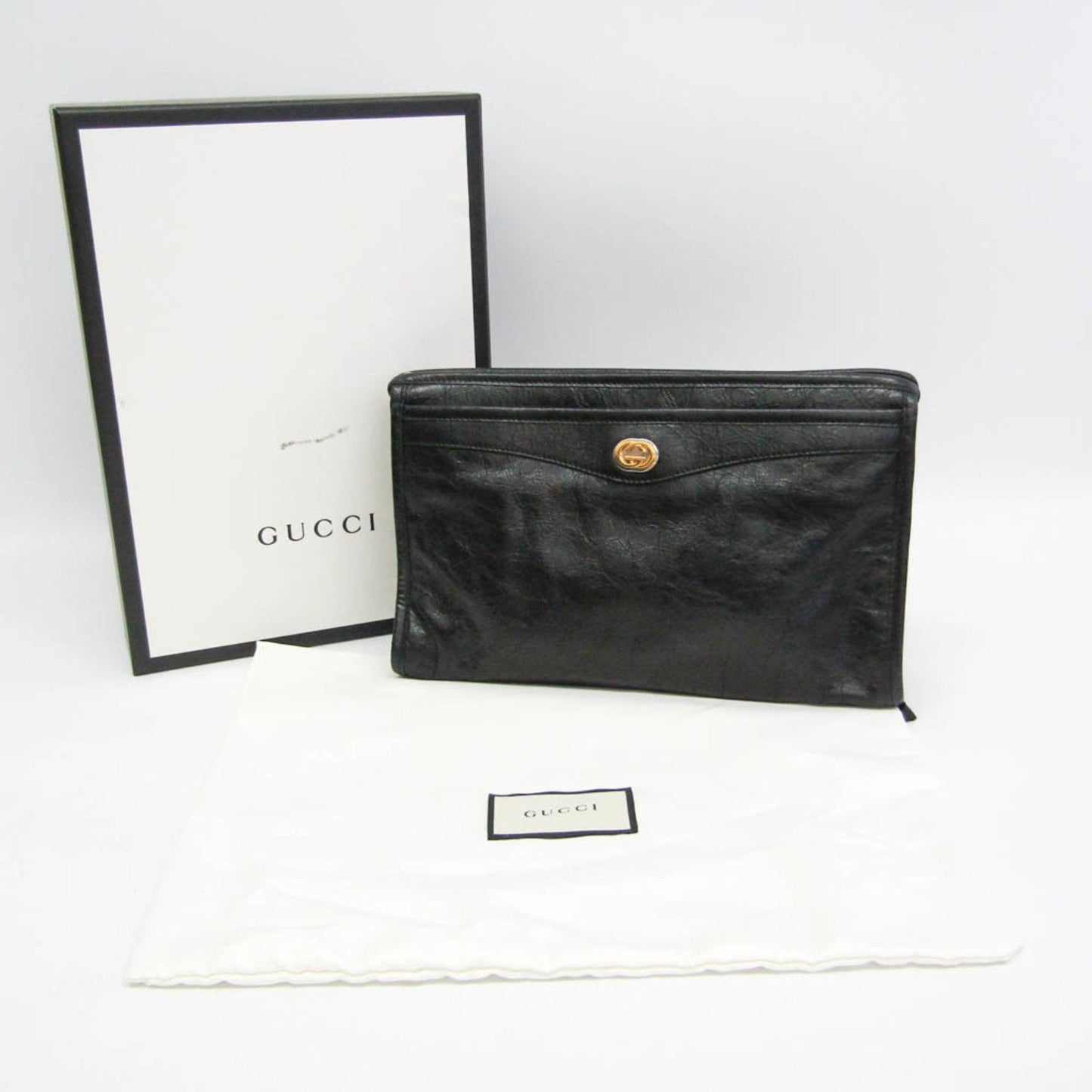 Gucci Interlocking 575991 Women,Men Leather Clutch Bag Black