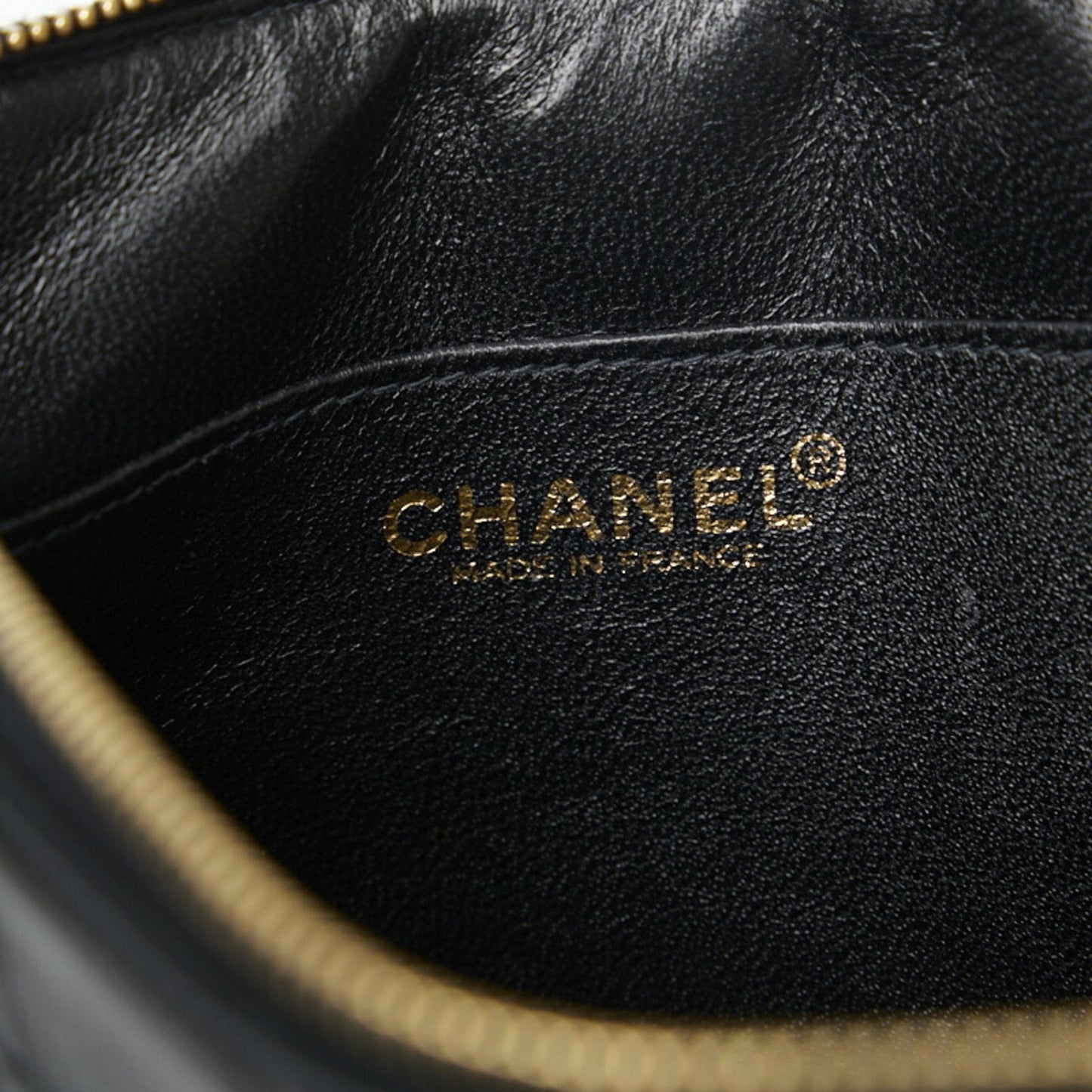 CHANEL Chocolate Bar Ring Handle Clutch Bag Second Pouch Black Gold Lambskin Ladies