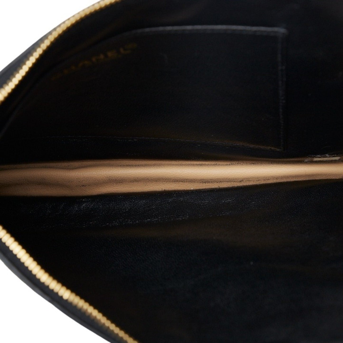 CHANEL Chocolate Bar Ring Handle Clutch Bag Second Pouch Black Gold Lambskin Ladies
