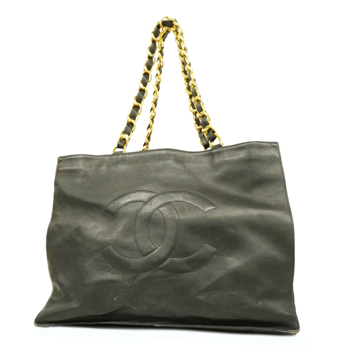 CHANEL Chain Shoulder Women's Leather Tote Bag Black