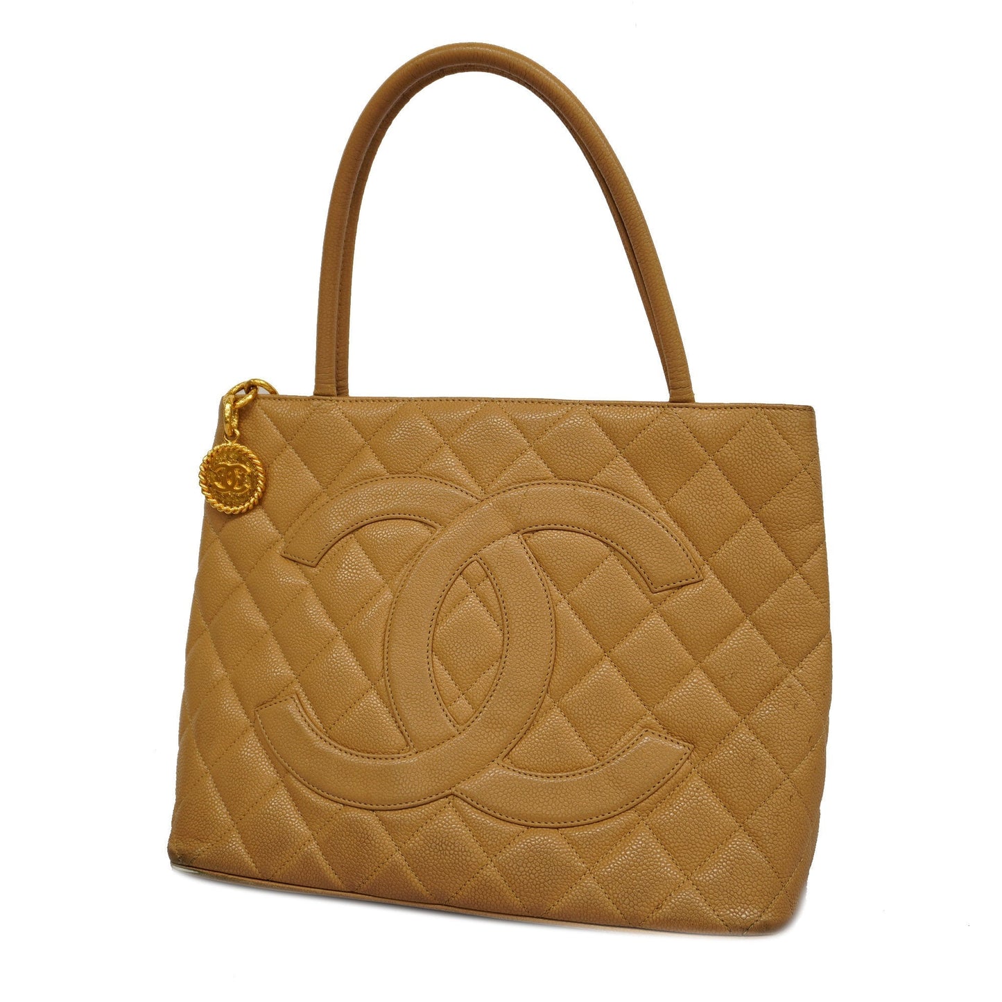 CHANEL Reprint Tote Women's Caviar Leather Tote Bag Beige