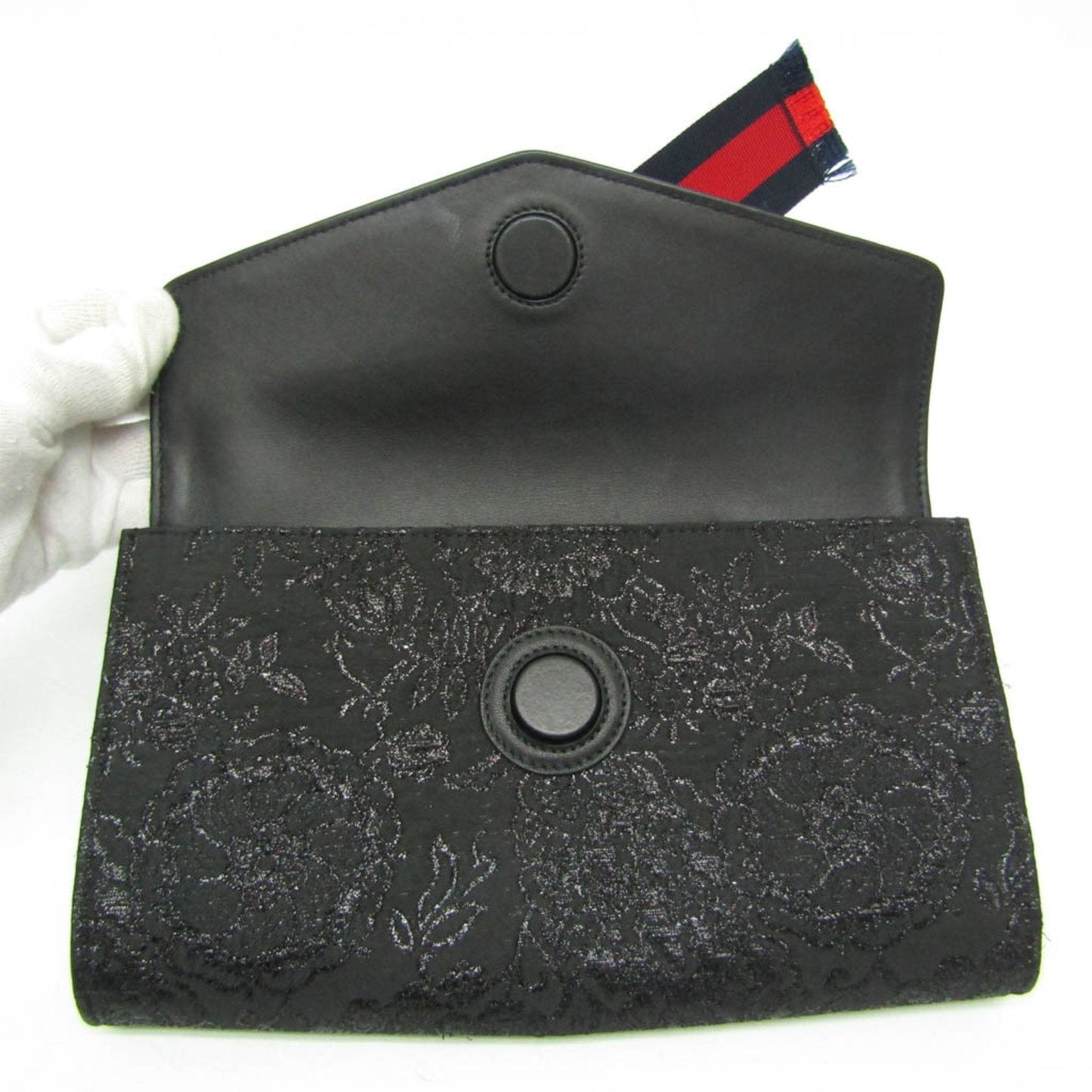 Gucci Animalier Ribbon Flower 460457 Women's Nylon Clutch Bag Black